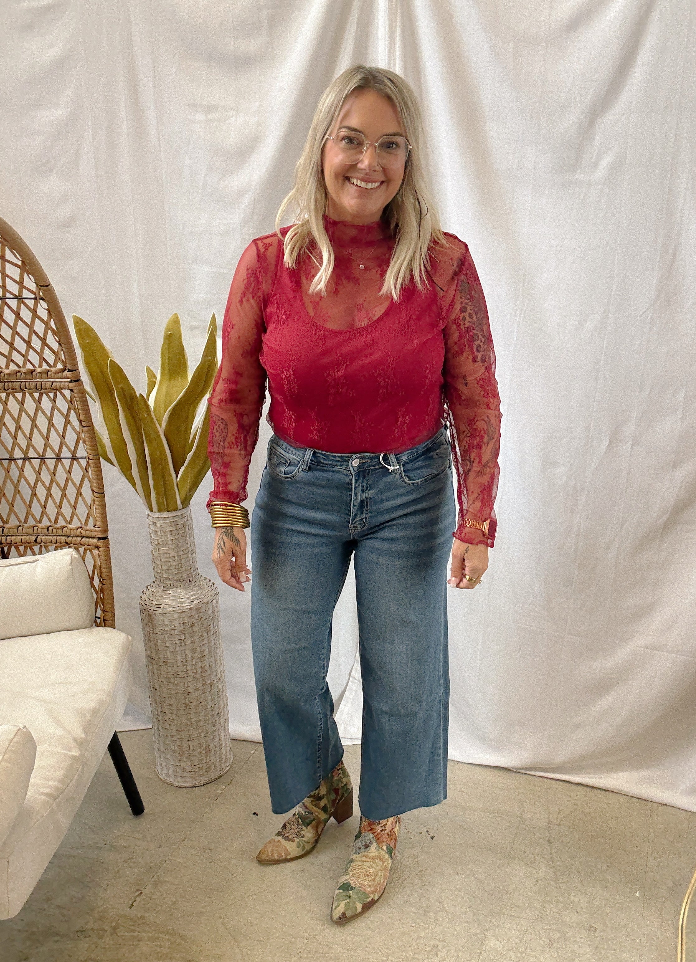 Rose Wine Lace Top-Long Sleeve Tops-larose-The Silo Boutique, Women's Fashion Boutique Located in Warren and Grand Forks North Dakota