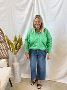 Green Button Down Long Sleeve Top-Long Sleeve Tops-hyfve-The Silo Boutique, Women's Fashion Boutique Located in Warren and Grand Forks North Dakota