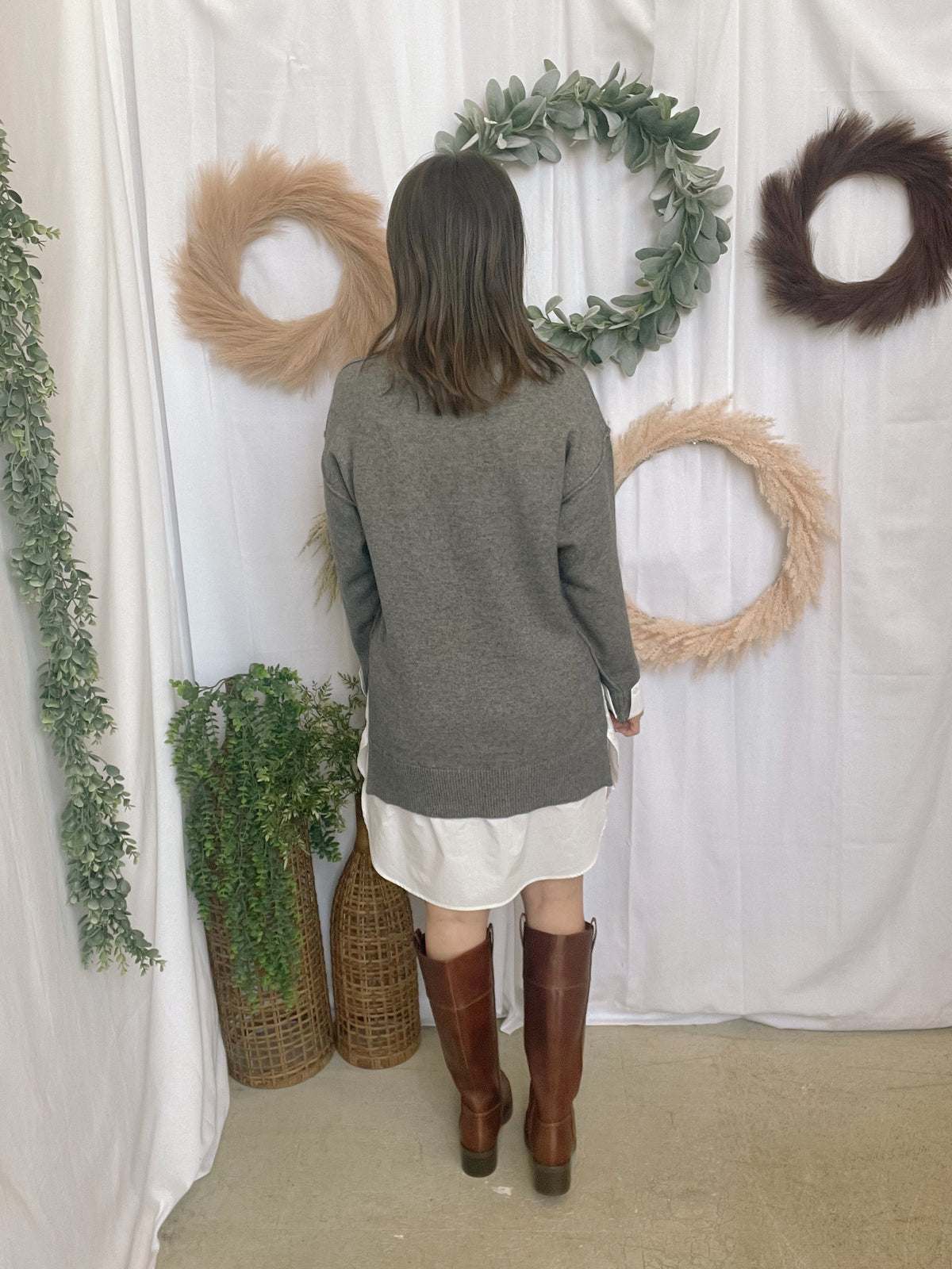 Skies Twofer Shirt Sweater Dress-Charcoal-Sweaters-skies are blue-The Silo Boutique, Women's Fashion Boutique Located in Warren and Grand Forks North Dakota