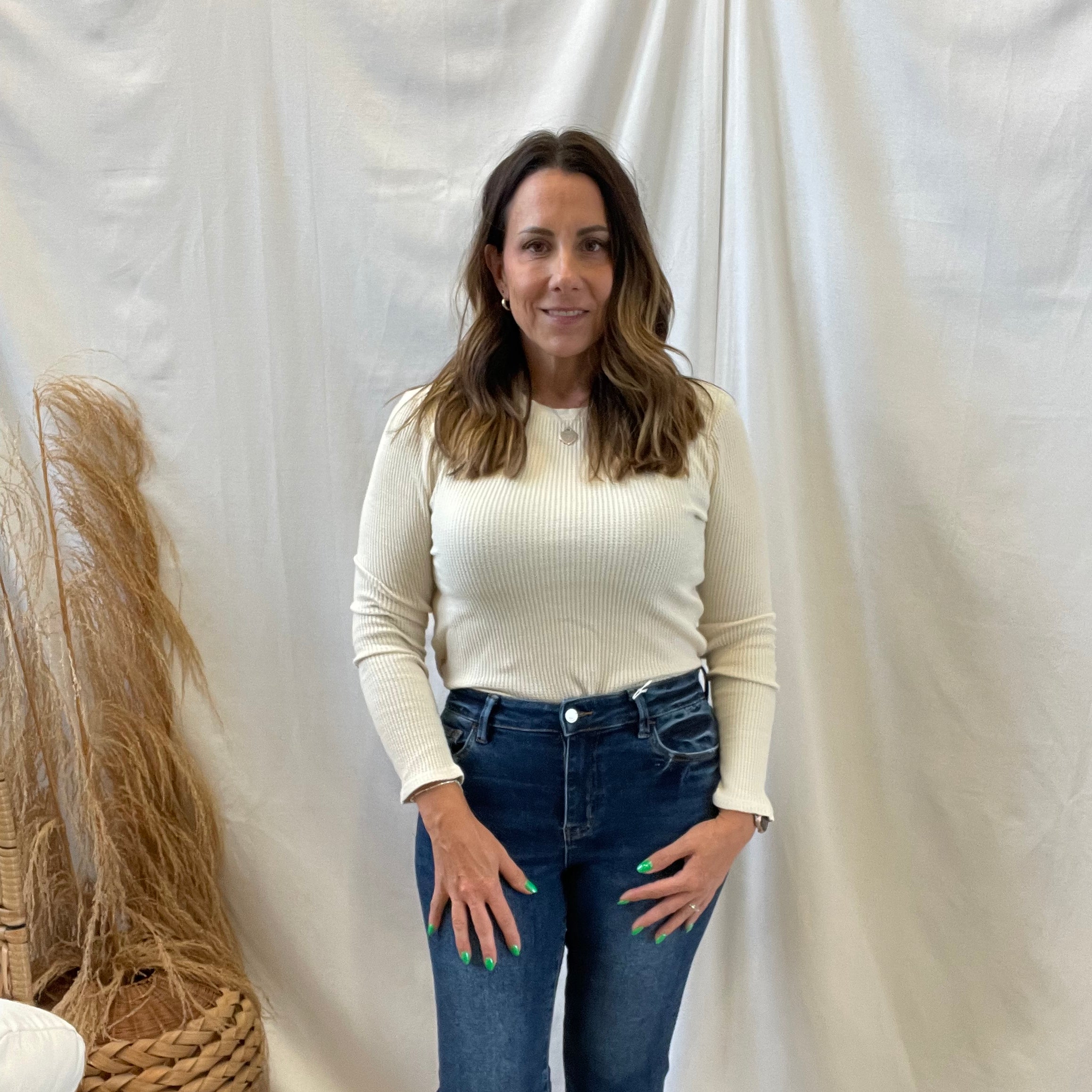 Mineral Wash Waffle Knit Top-Cream-Long Sleeve Tops-hyfve-The Silo Boutique, Women's Fashion Boutique Located in Warren and Grand Forks North Dakota