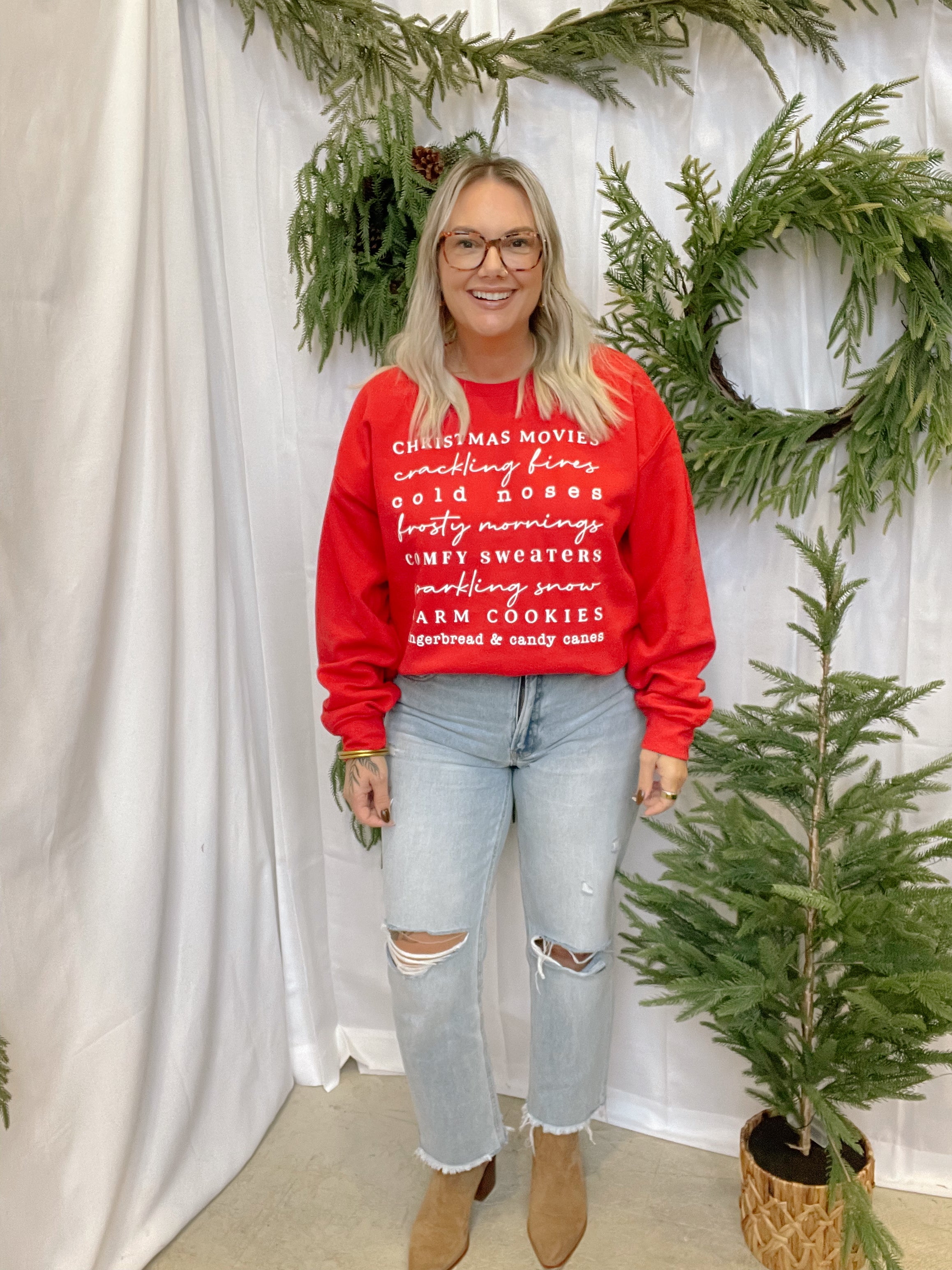 All Things Christmas Red Sweatshirt-Sweatshirts-Summer Tees-The Silo Boutique, Women's Fashion Boutique Located in Warren and Grand Forks North Dakota