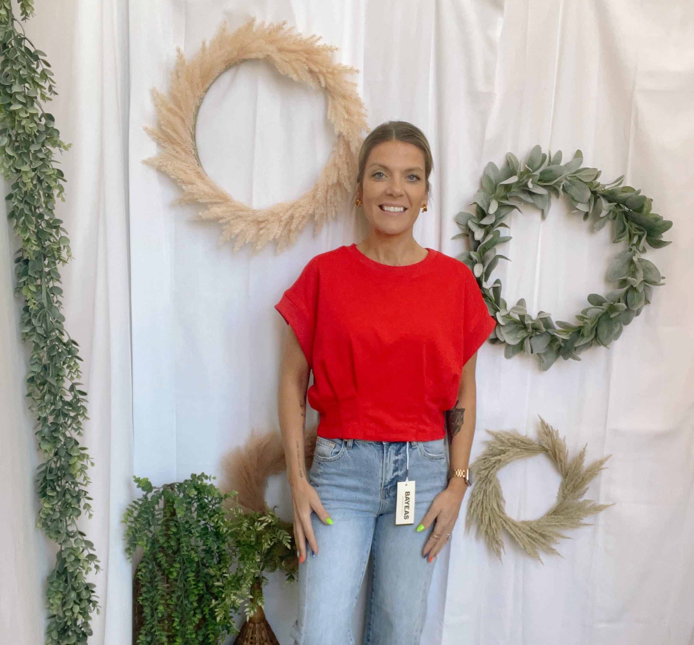 Macey Short Sleeve Top-Red-Short Sleeve Tops-ENTRO-The Silo Boutique, Women's Fashion Boutique Located in Warren and Grand Forks North Dakota