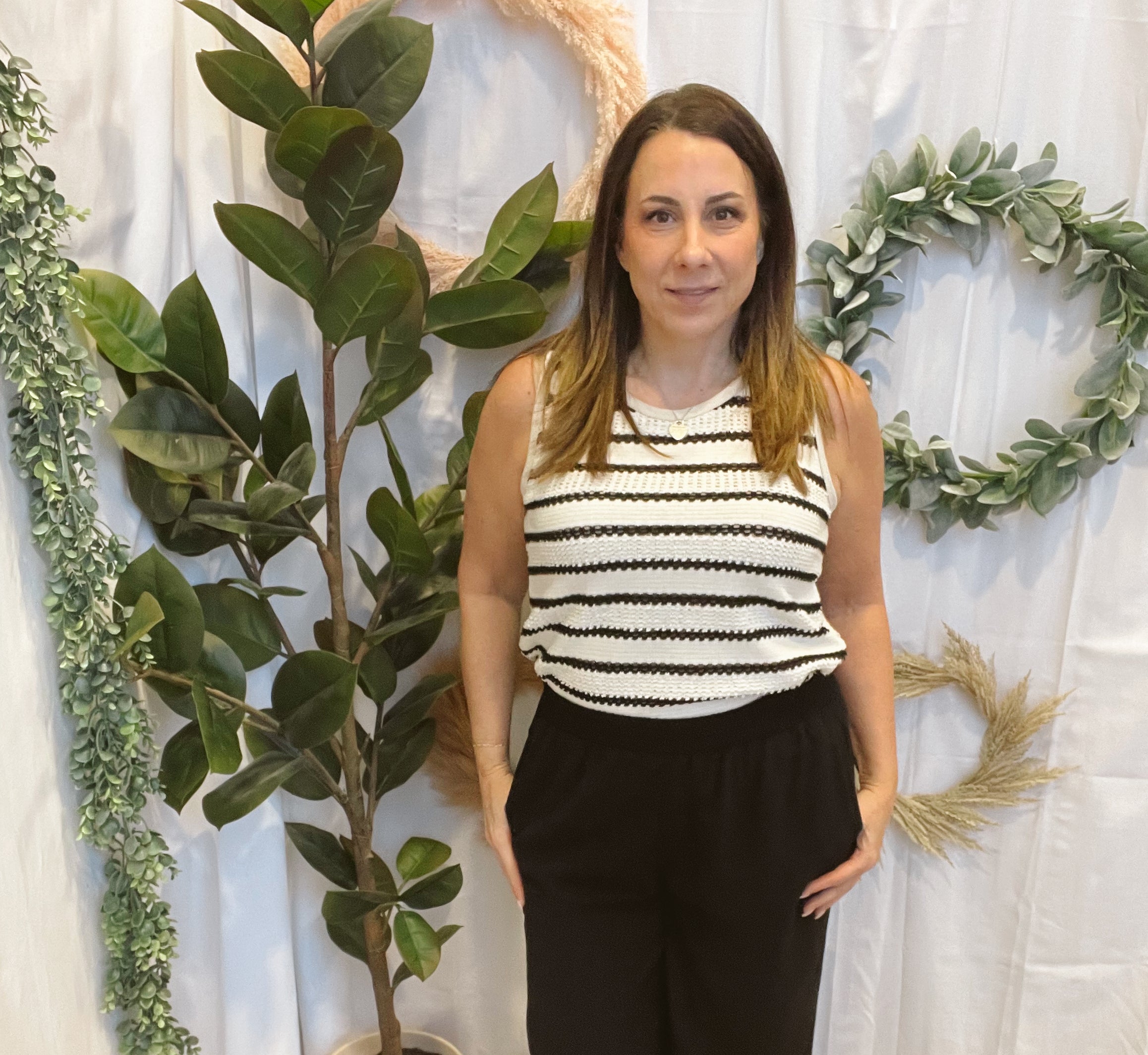 Pointelle Striped Tank Top-Short Sleeve Tops-stacatto-The Silo Boutique, Women's Fashion Boutique Located in Warren and Grand Forks North Dakota