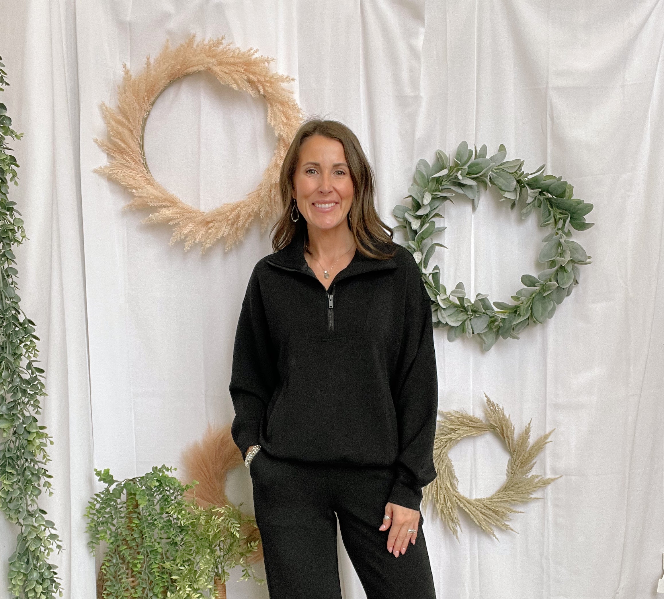 Rae Mode Quarter Zip Scuba Pullover-Black-Sweatshirts-rae mode-The Silo Boutique, Women's Fashion Boutique Located in Warren and Grand Forks North Dakota