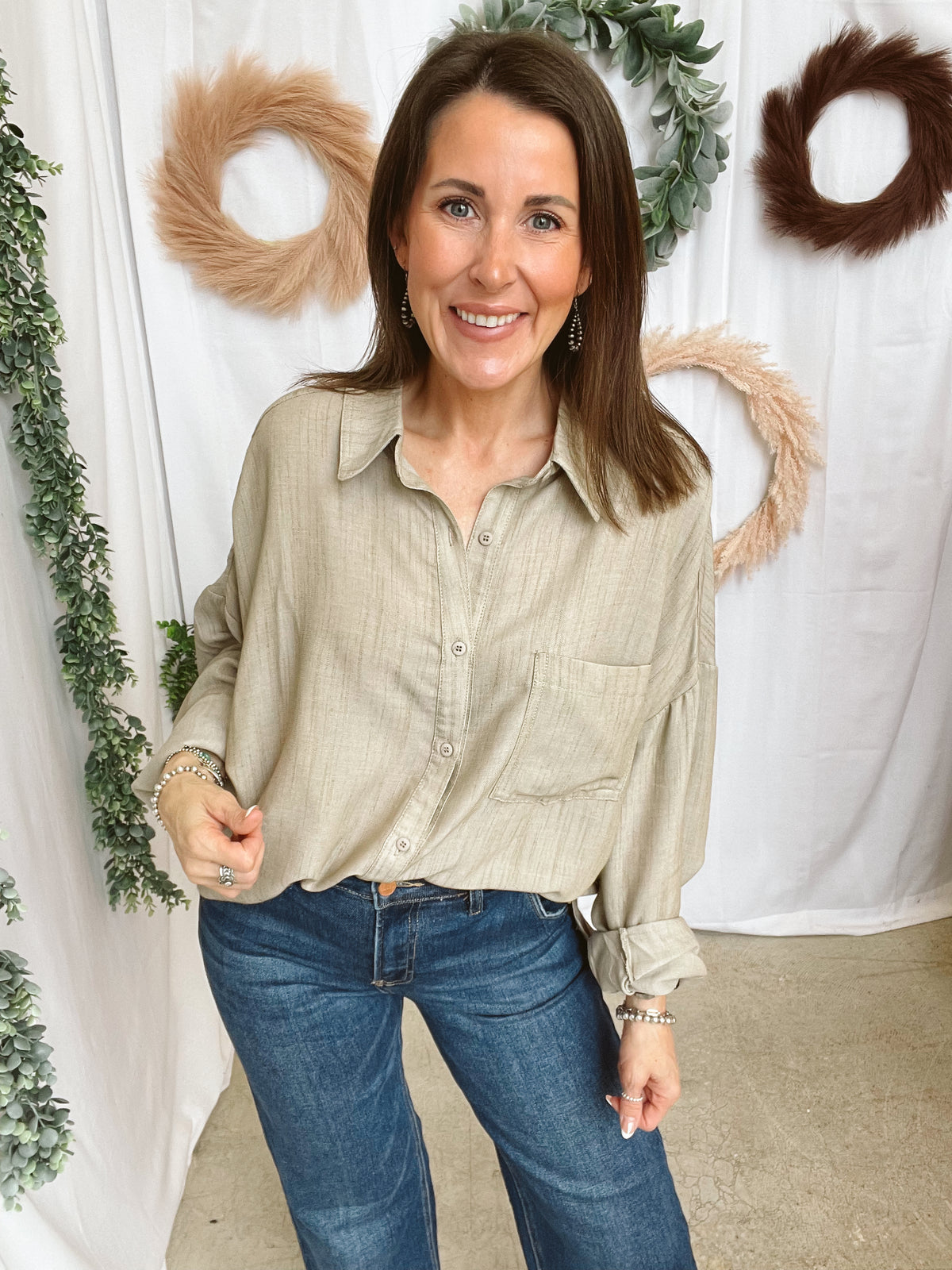 Soft Linen Blend Shirt-Natural-Long Sleeve Tops-cotierra-The Silo Boutique, Women's Fashion Boutique Located in Warren and Grand Forks North Dakota