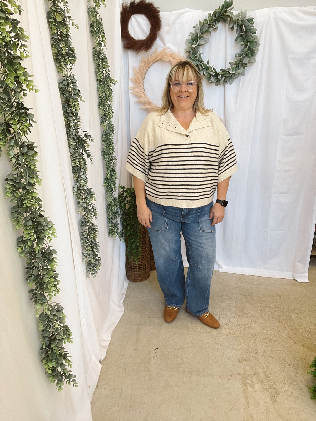 Kelci Stripe Sweater-Ecru-The Silo Boutique-The Silo Boutique, Women's Fashion Boutique Located in Warren and Grand Forks North Dakota