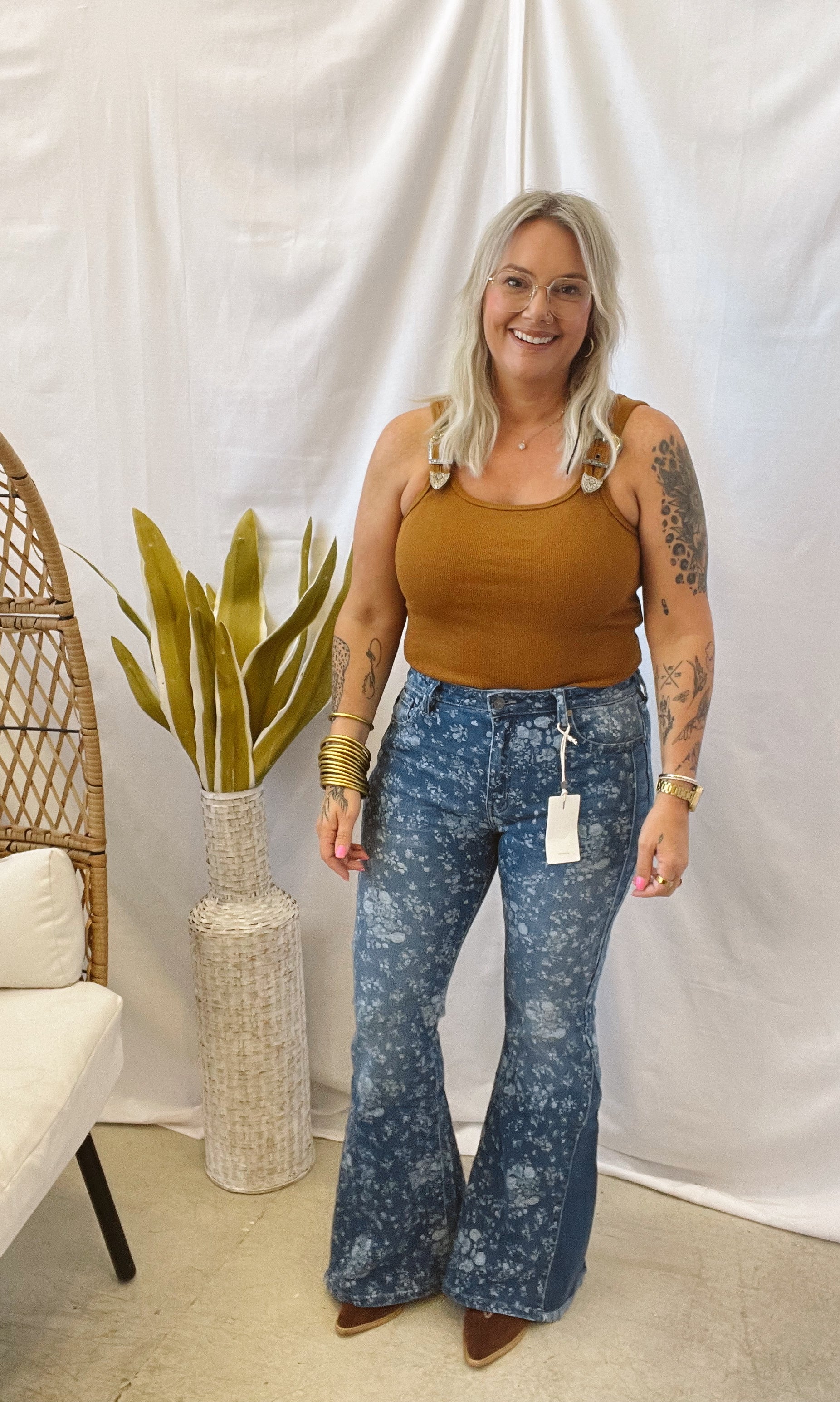 Ribbed Buckle Tank Top Bodysuit-Camel-Tank Tops-blue B-The Silo Boutique, Women's Fashion Boutique Located in Warren and Grand Forks North Dakota