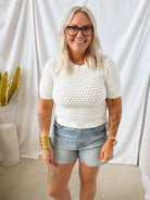Bubble Textured Knit Top-White-Short Sleeve Tops-listicle-The Silo Boutique, Women's Fashion Boutique Located in Warren and Grand Forks North Dakota