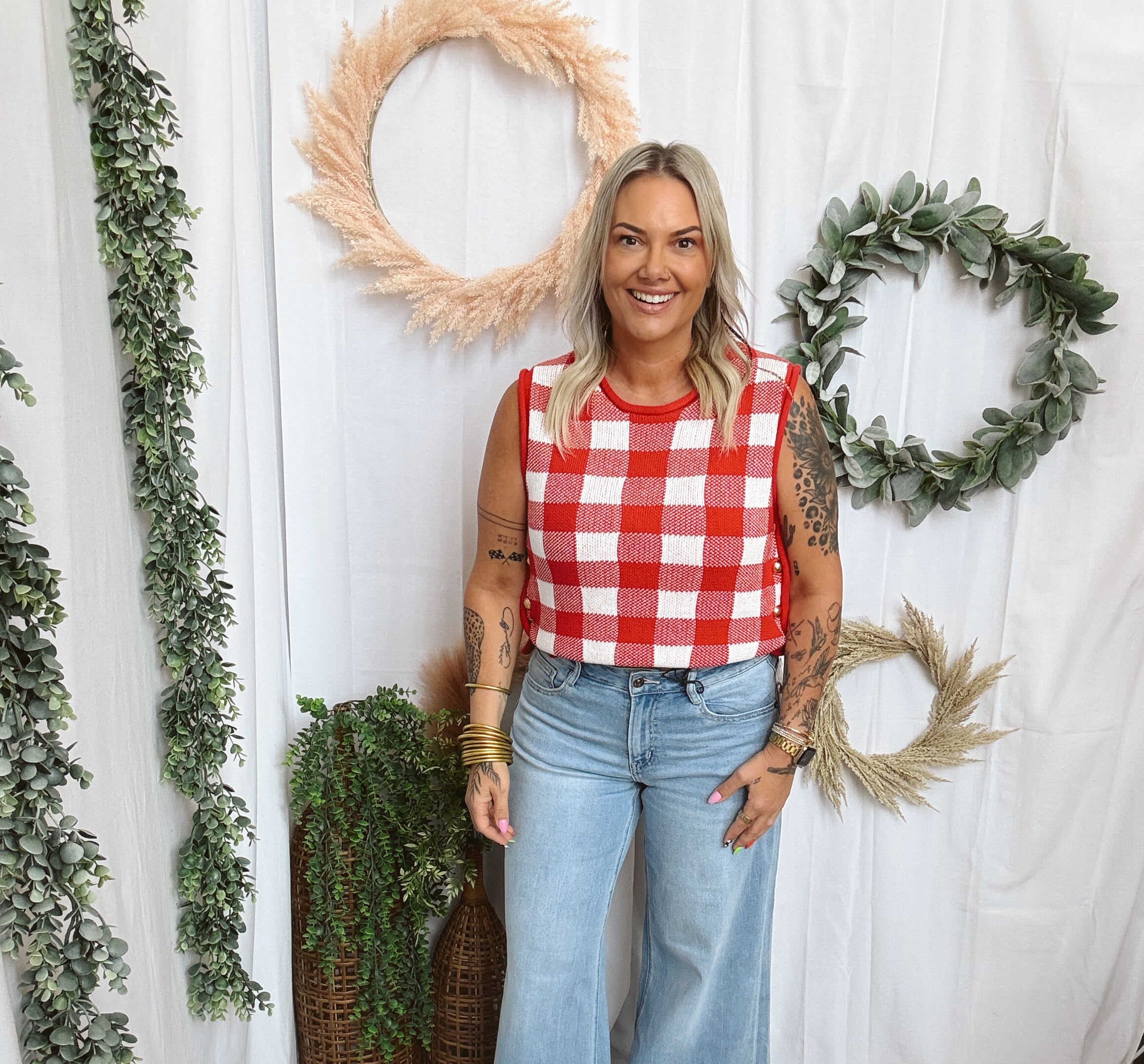 Picnic Plaid Red Tank Top-Tank Tops-entro-The Silo Boutique, Women's Fashion Boutique Located in Warren and Grand Forks North Dakota