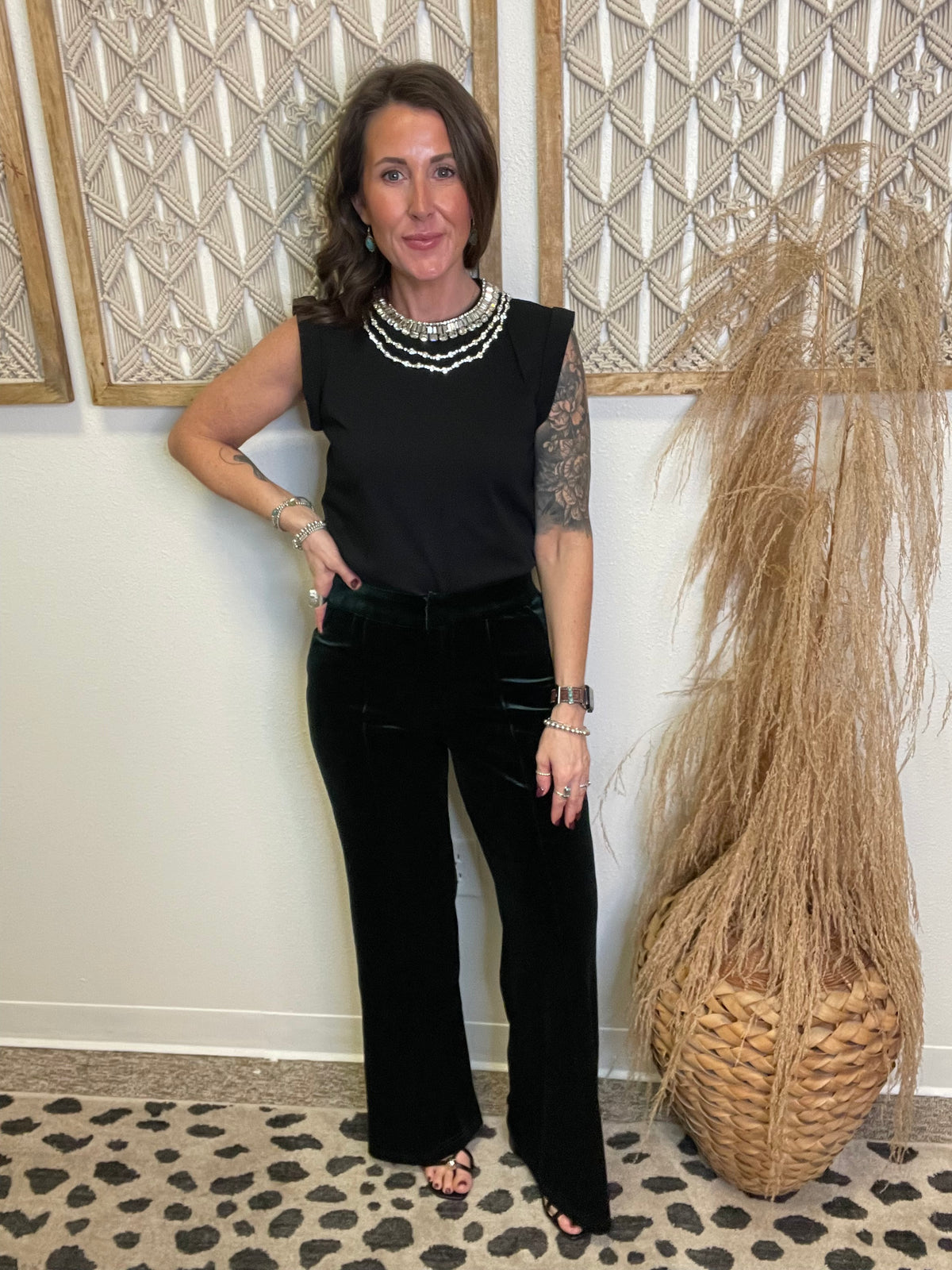 Elan Rhinestone Neck Sleeveless Top-Black-Tank Tops-elan-The Silo Boutique, Women's Fashion Boutique Located in Warren and Grand Forks North Dakota