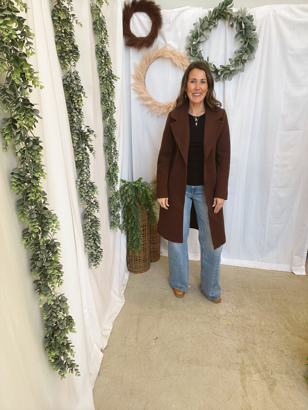Nora Longline Lapel Coat-Brown-Coats & Jackets-love tree-The Silo Boutique, Women's Fashion Boutique Located in Warren and Grand Forks North Dakota