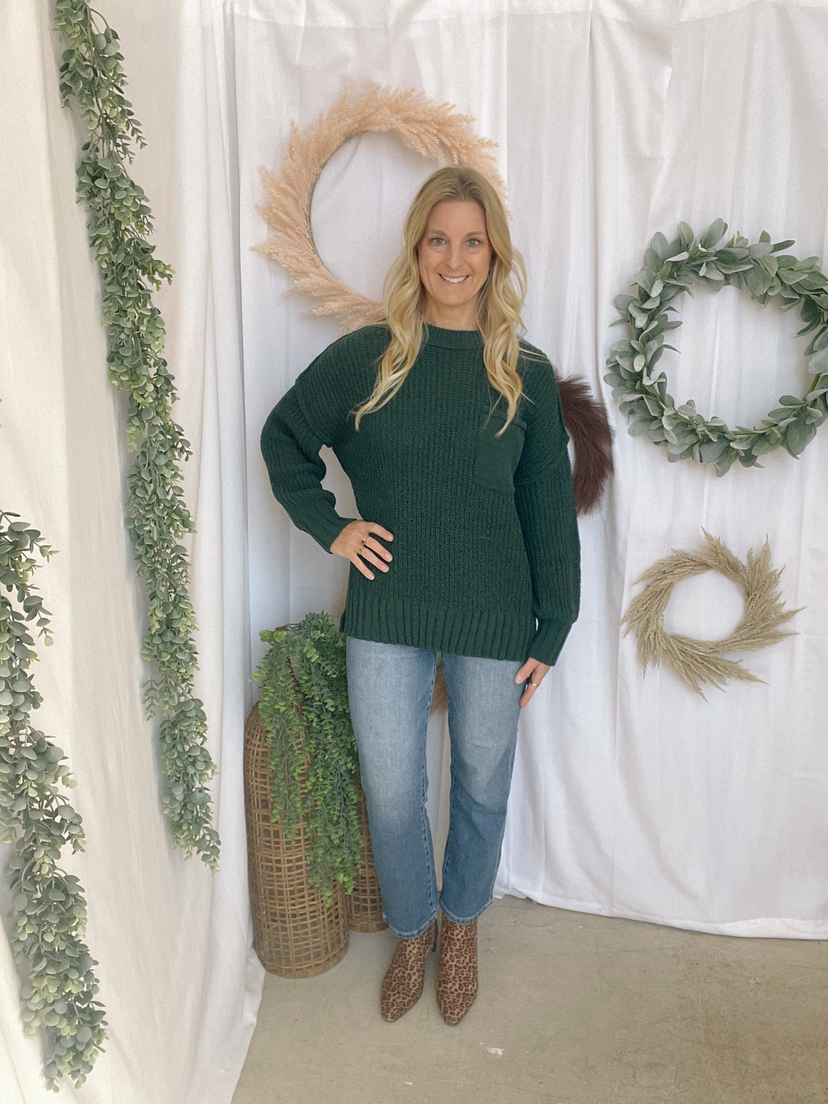 Cozy Charlie Chunky Knit Sweater-Forest-Sweaters-very j-The Silo Boutique, Women's Fashion Boutique Located in Warren and Grand Forks North Dakota