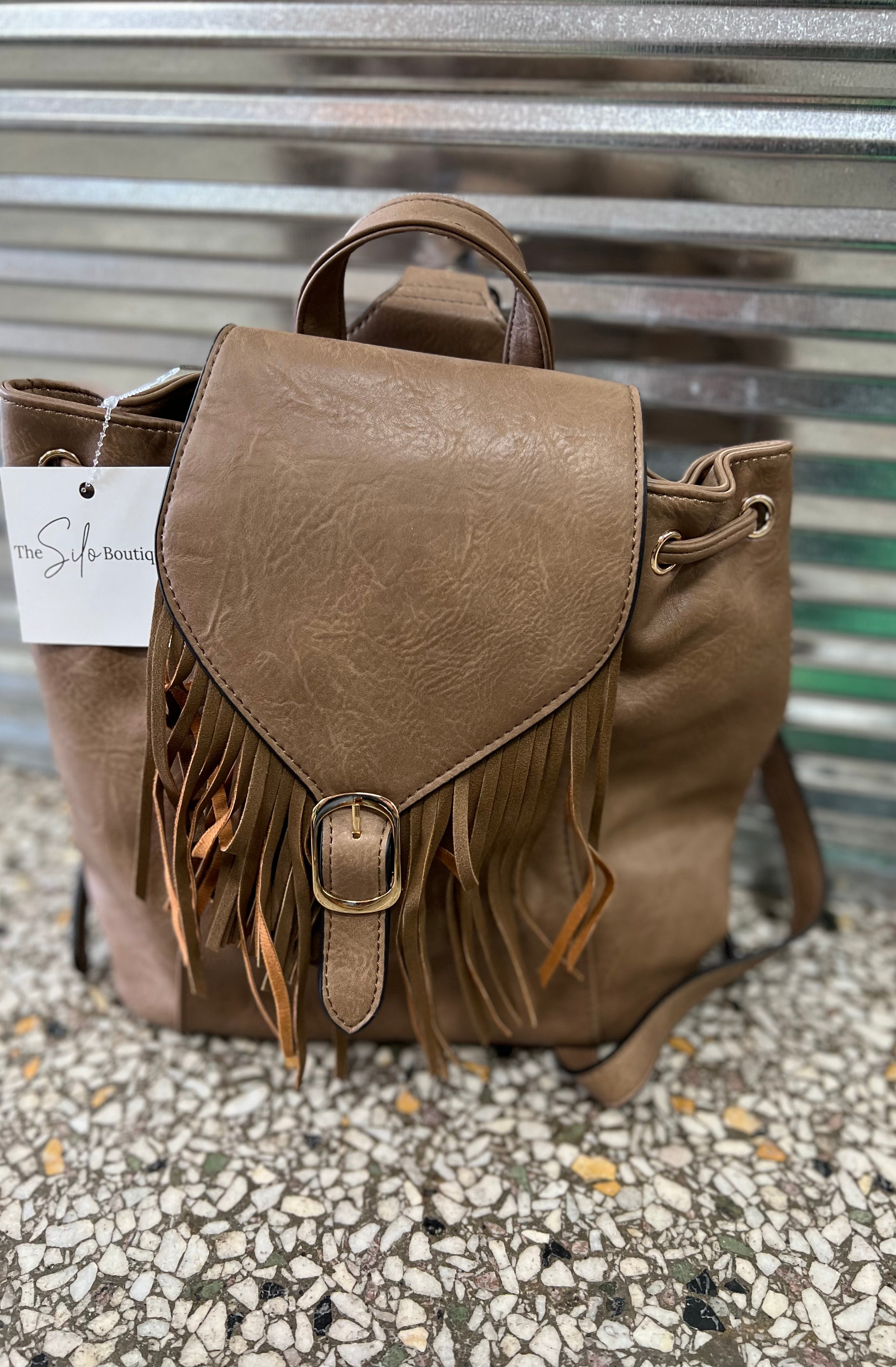 Jen and Co Jewel Bucket Backpack Purse w/ Fringe-Purses-Jen and Co-The Silo Boutique, Women's Fashion Boutique Located in Warren and Grand Forks North Dakota