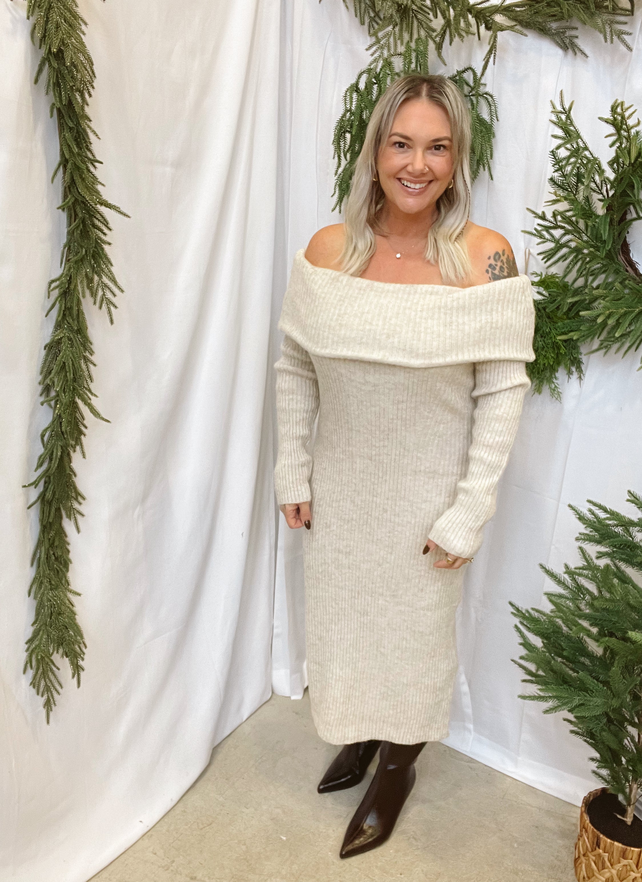 Oatmeal Sweater Dress-Dresses-entro-The Silo Boutique, Women's Fashion Boutique Located in Warren and Grand Forks North Dakota