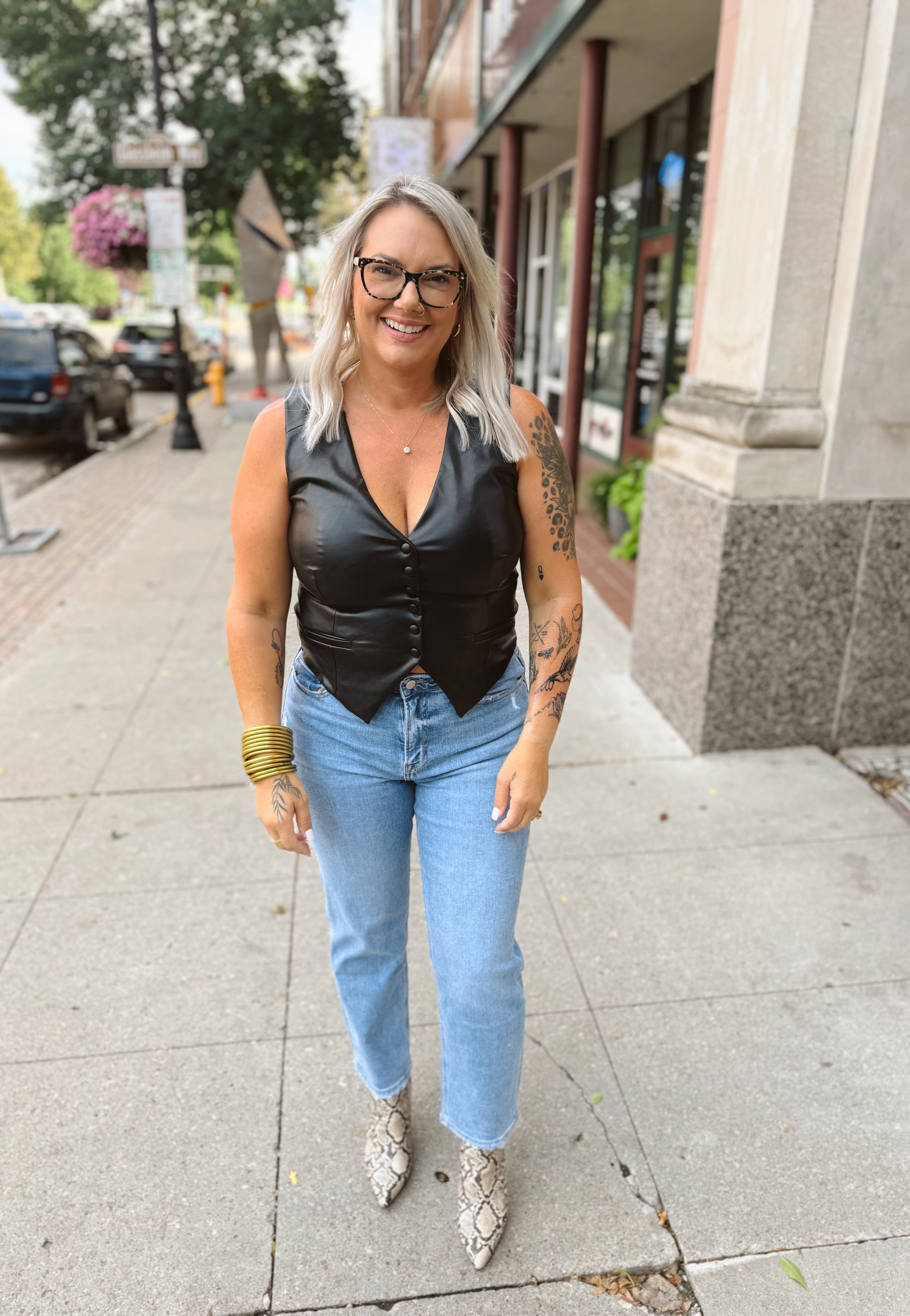 Elan Black Leather Vest-Vests-elan-The Silo Boutique, Women's Fashion Boutique Located in Warren and Grand Forks North Dakota