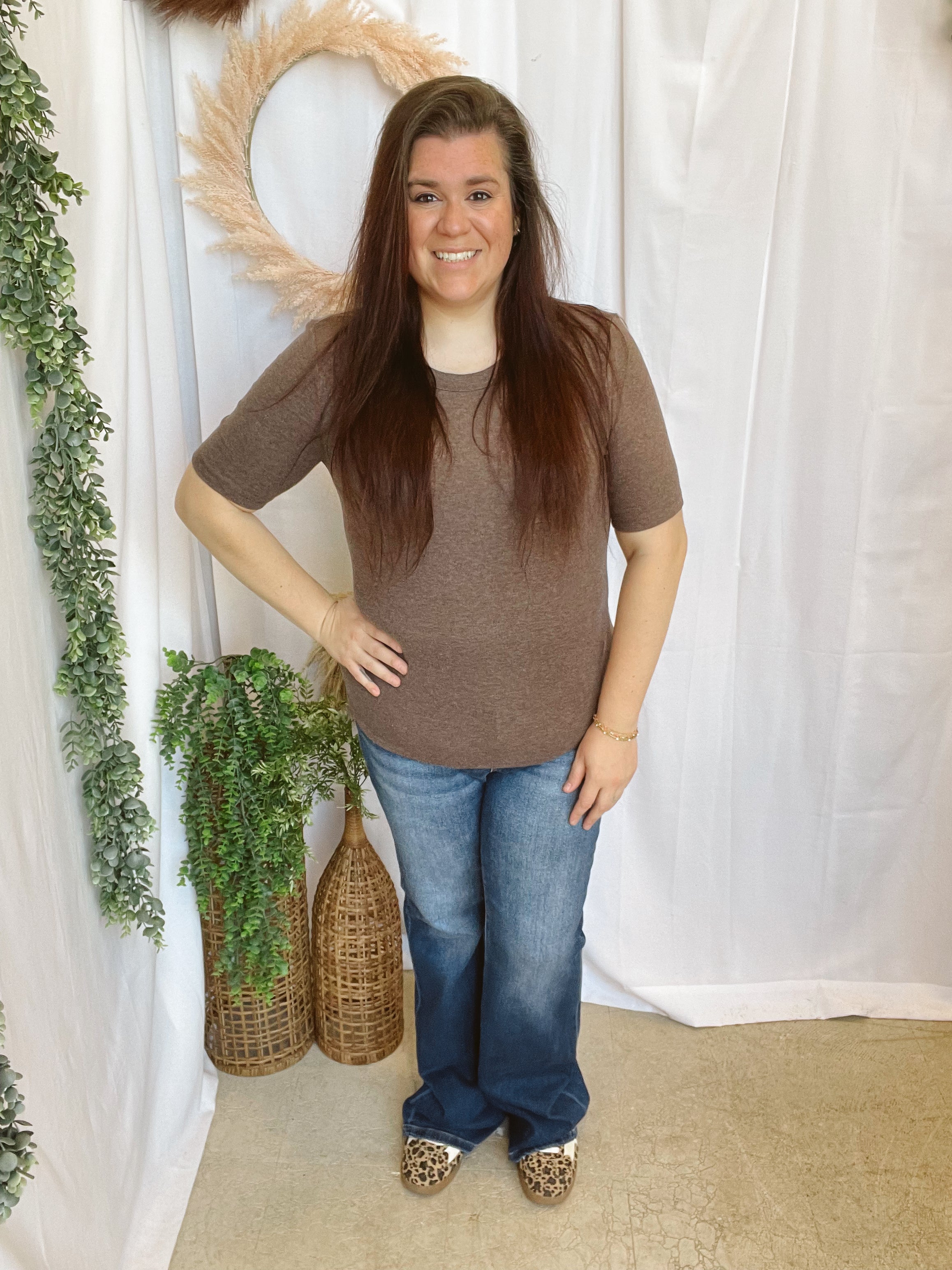 Be Cool Plus Crew Short Sleeve Top-Walnut-Long Sleeve Tops-be cool-The Silo Boutique, Women's Fashion Boutique Located in Warren and Grand Forks North Dakota