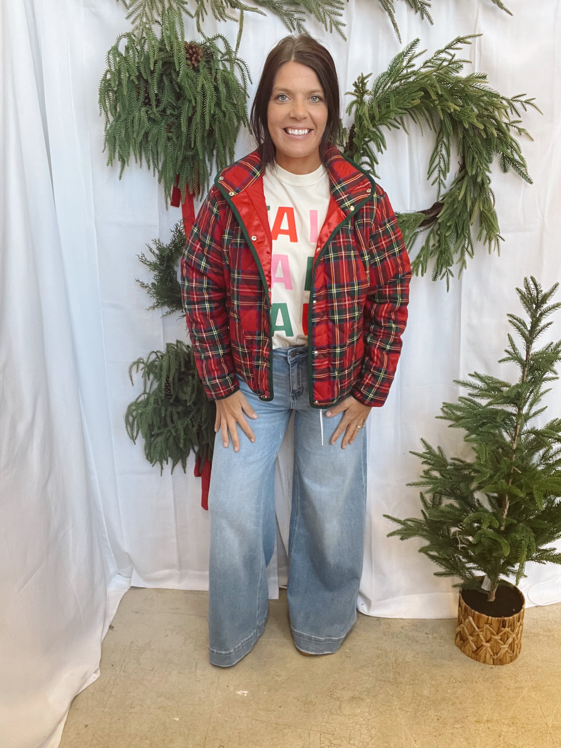 Christmas Plaid Jacket-Coats & Jackets-bibi-The Silo Boutique, Women's Fashion Boutique Located in Warren and Grand Forks North Dakota