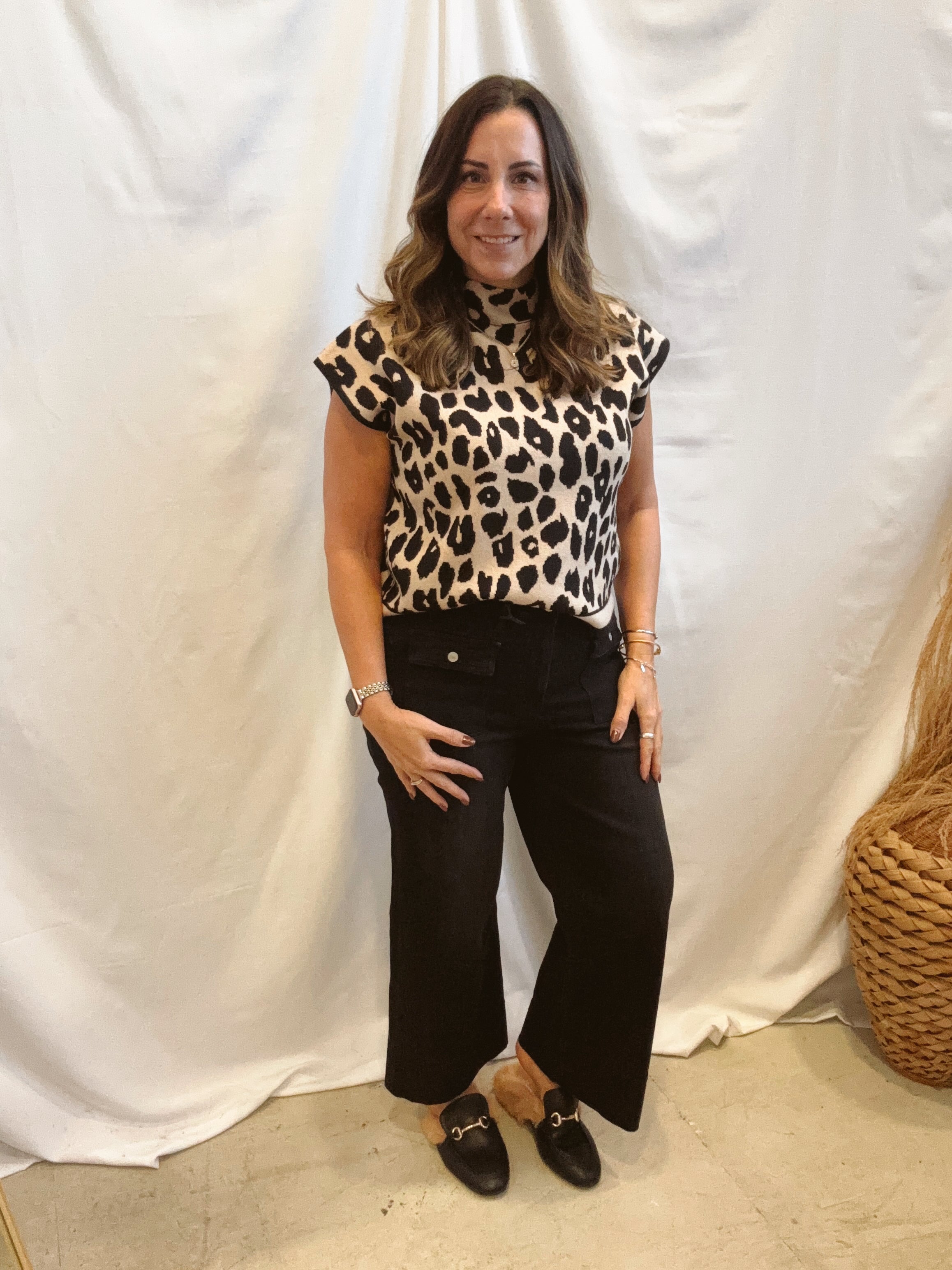 Animal Print Short Sleeve Top-Sweaters-ENTRO-The Silo Boutique, Women's Fashion Boutique Located in Warren and Grand Forks North Dakota