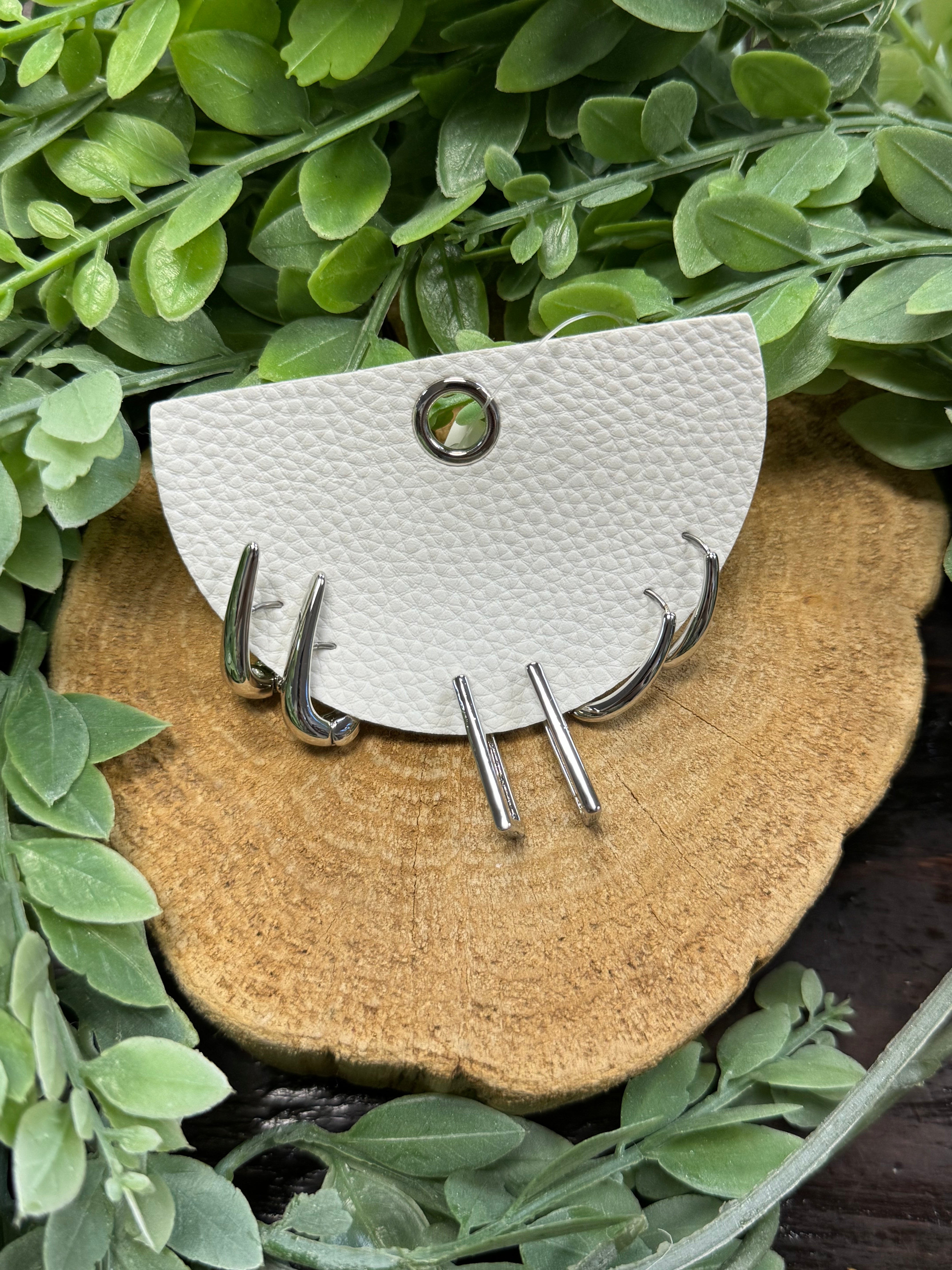 Oval Silver Earrings Set-Earrings-fame-The Silo Boutique, Women's Fashion Boutique Located in Warren and Grand Forks North Dakota