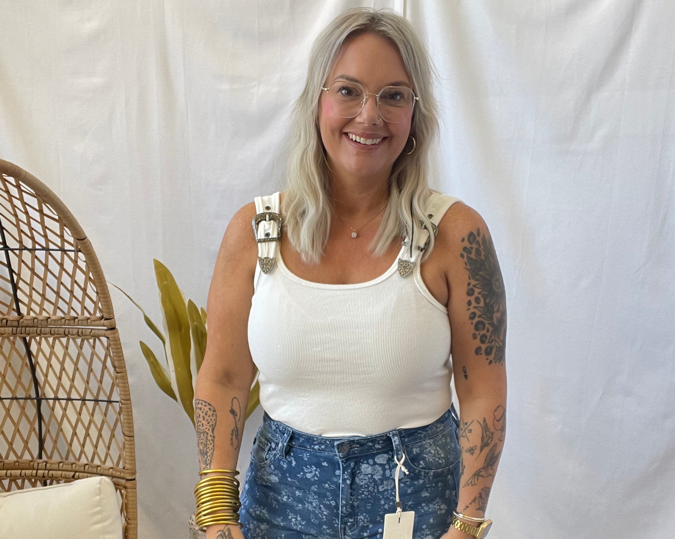 Ribbed Buckle Tank Top Bodysuit-White-Tank Tops-blue B-The Silo Boutique, Women's Fashion Boutique Located in Warren and Grand Forks North Dakota
