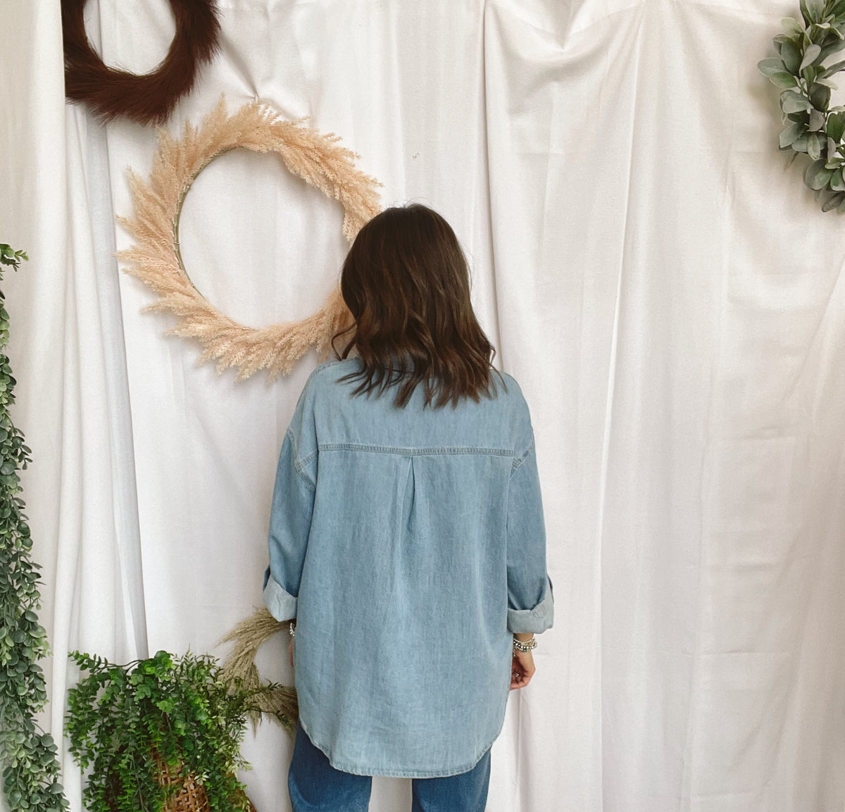Sutton Denim Button Up Shirt-Long Sleeve Tops-blu pepper-The Silo Boutique, Women's Fashion Boutique Located in Warren and Grand Forks North Dakota