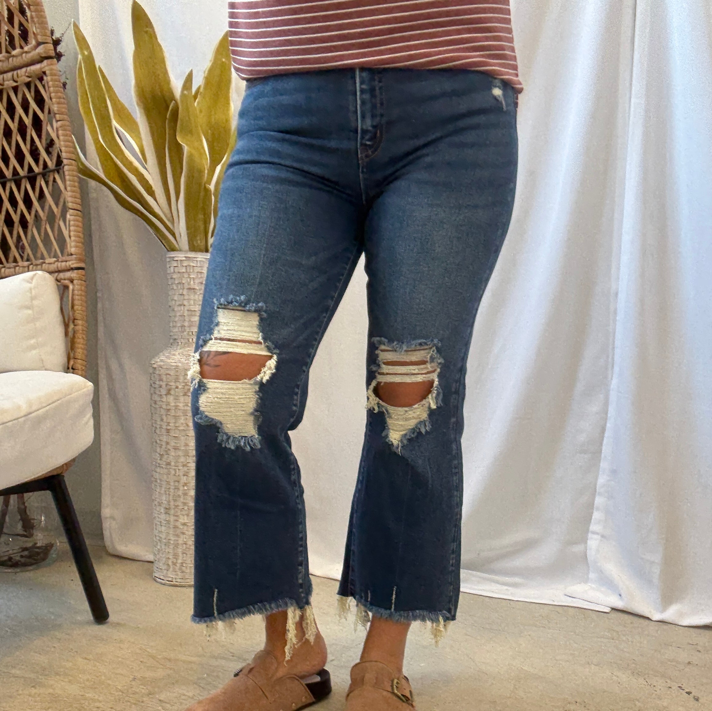 Dark Destructed Crop Jeans-Jeans-Zenana-The Silo Boutique, Women's Fashion Boutique Located in Warren and Grand Forks North Dakota