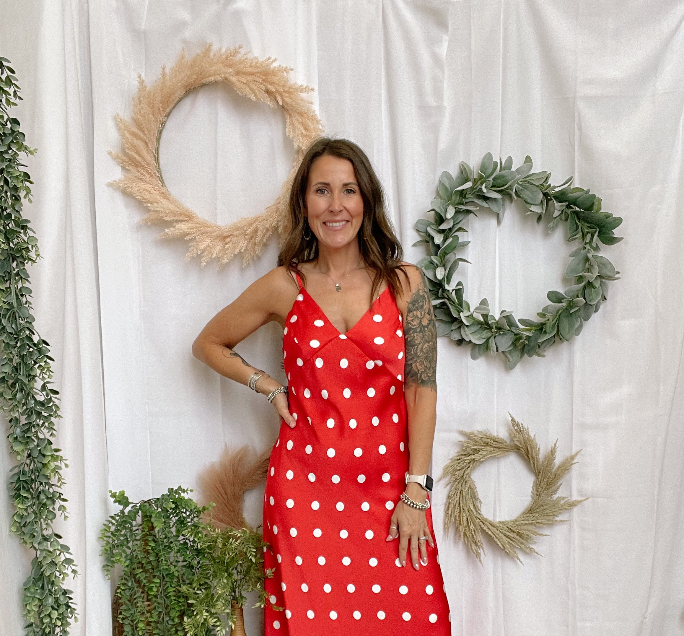 The Long Polka Dot Dress-Red-Pants-eesome-The Silo Boutique, Women's Fashion Boutique Located in Warren and Grand Forks North Dakota