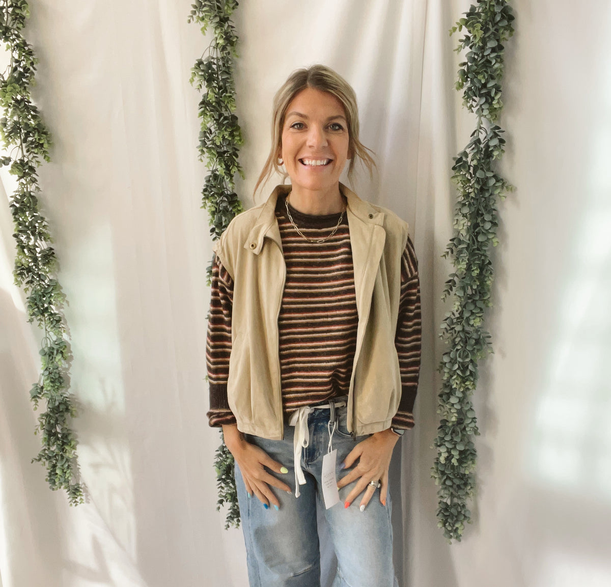 Muse Suede Vest-Beige-Vests-miou muse-The Silo Boutique, Women's Fashion Boutique Located in Warren and Grand Forks North Dakota