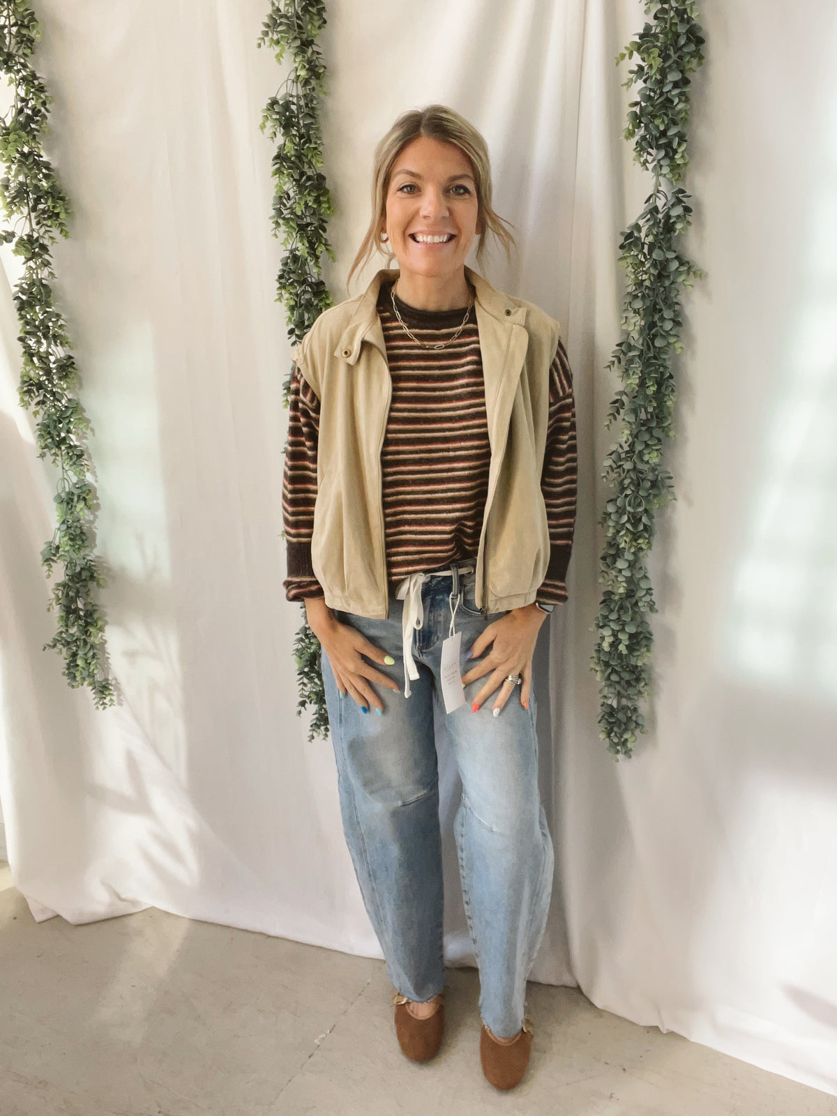 Muse Suede Vest-Beige-Vests-miou muse-The Silo Boutique, Women's Fashion Boutique Located in Warren and Grand Forks North Dakota