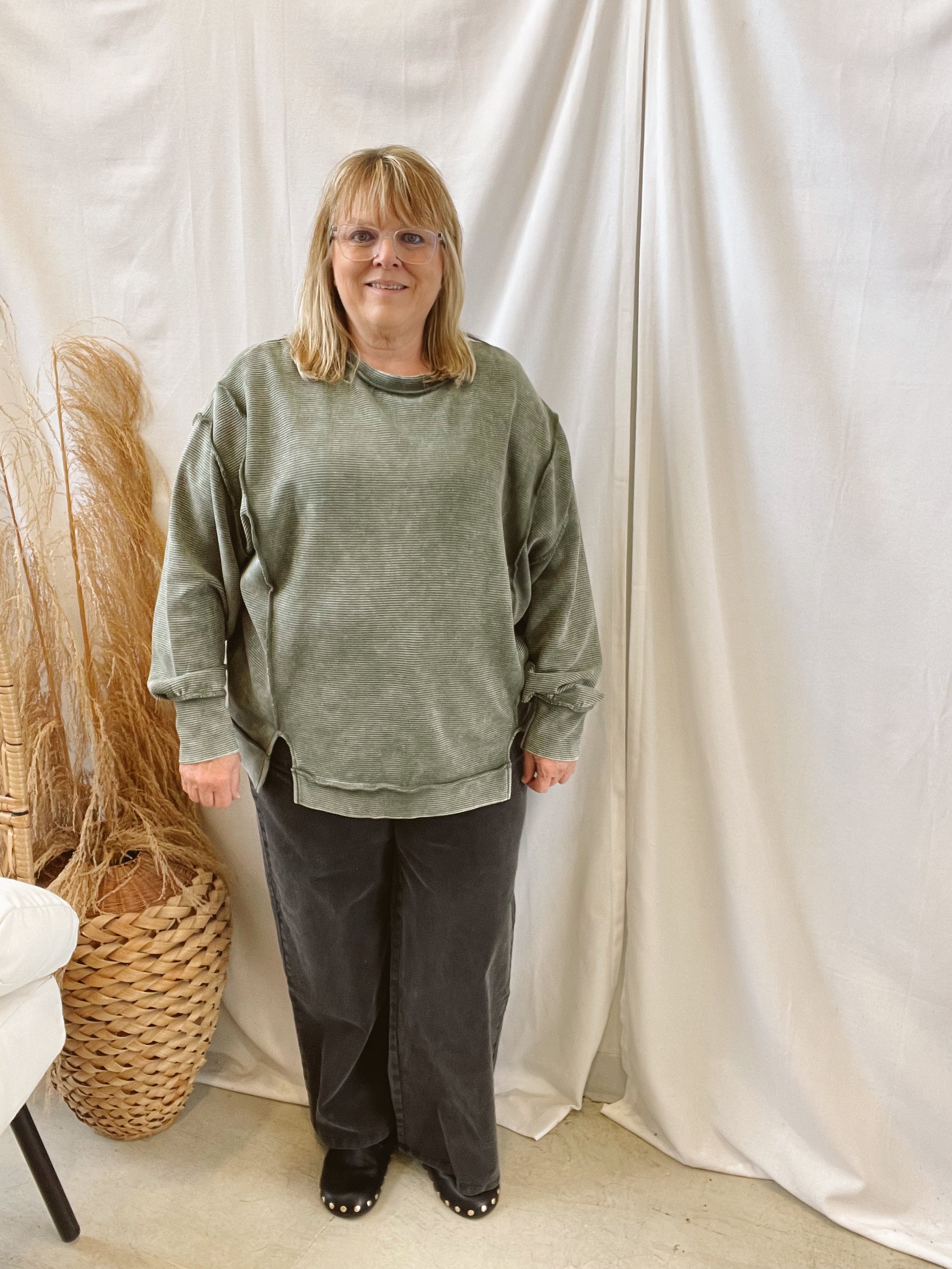 Zen Waffle Knit Long Sleeve Top-Olive-Long Sleeve Tops-Zenana-The Silo Boutique, Women's Fashion Boutique Located in Warren and Grand Forks North Dakota