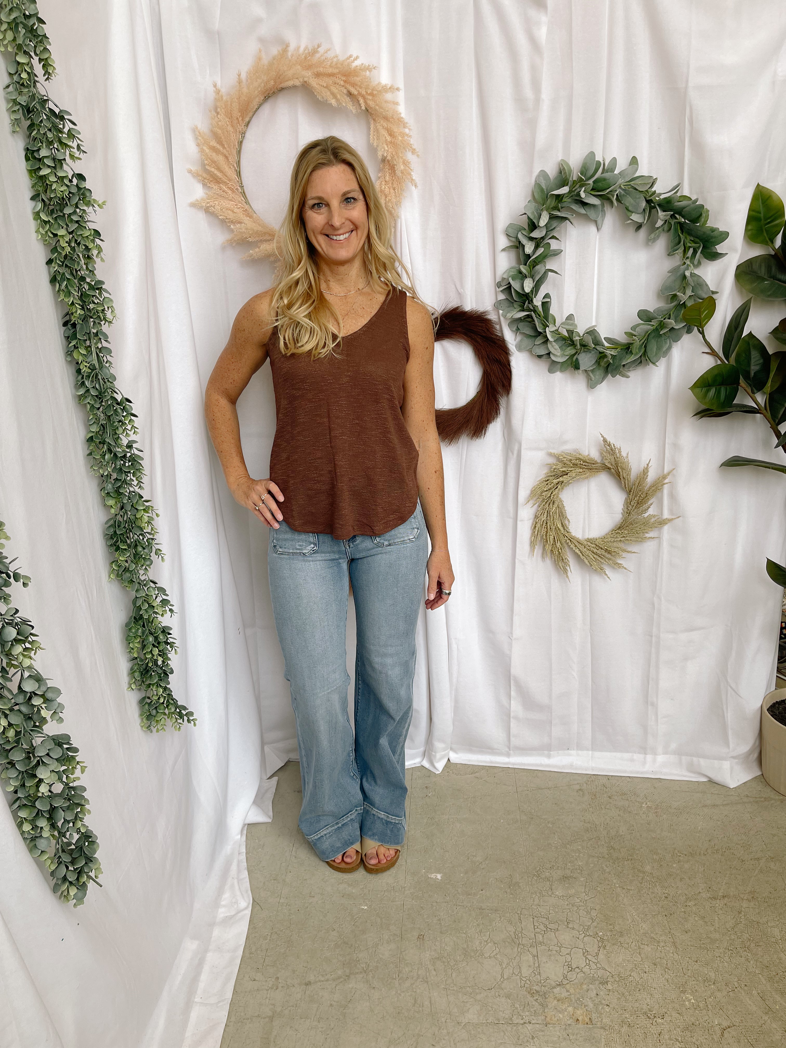 Mel V Neck Slub Tank Top-Brown-Tank Tops-Zenana-The Silo Boutique, Women's Fashion Boutique Located in Warren and Grand Forks North Dakota