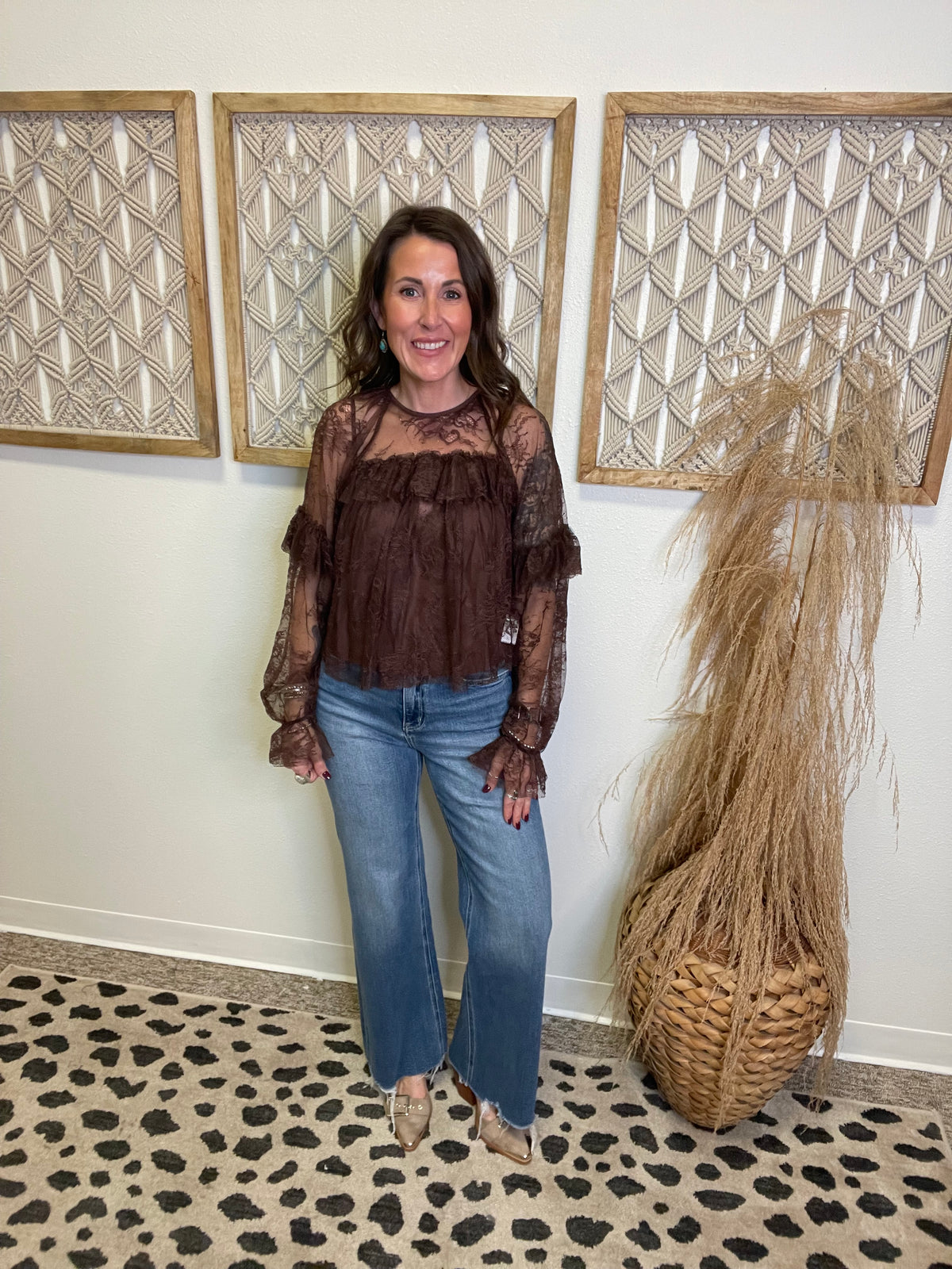 Elan Boho Ruffle Top-Brown-Tank Tops-elan-The Silo Boutique, Women's Fashion Boutique Located in Warren and Grand Forks North Dakota