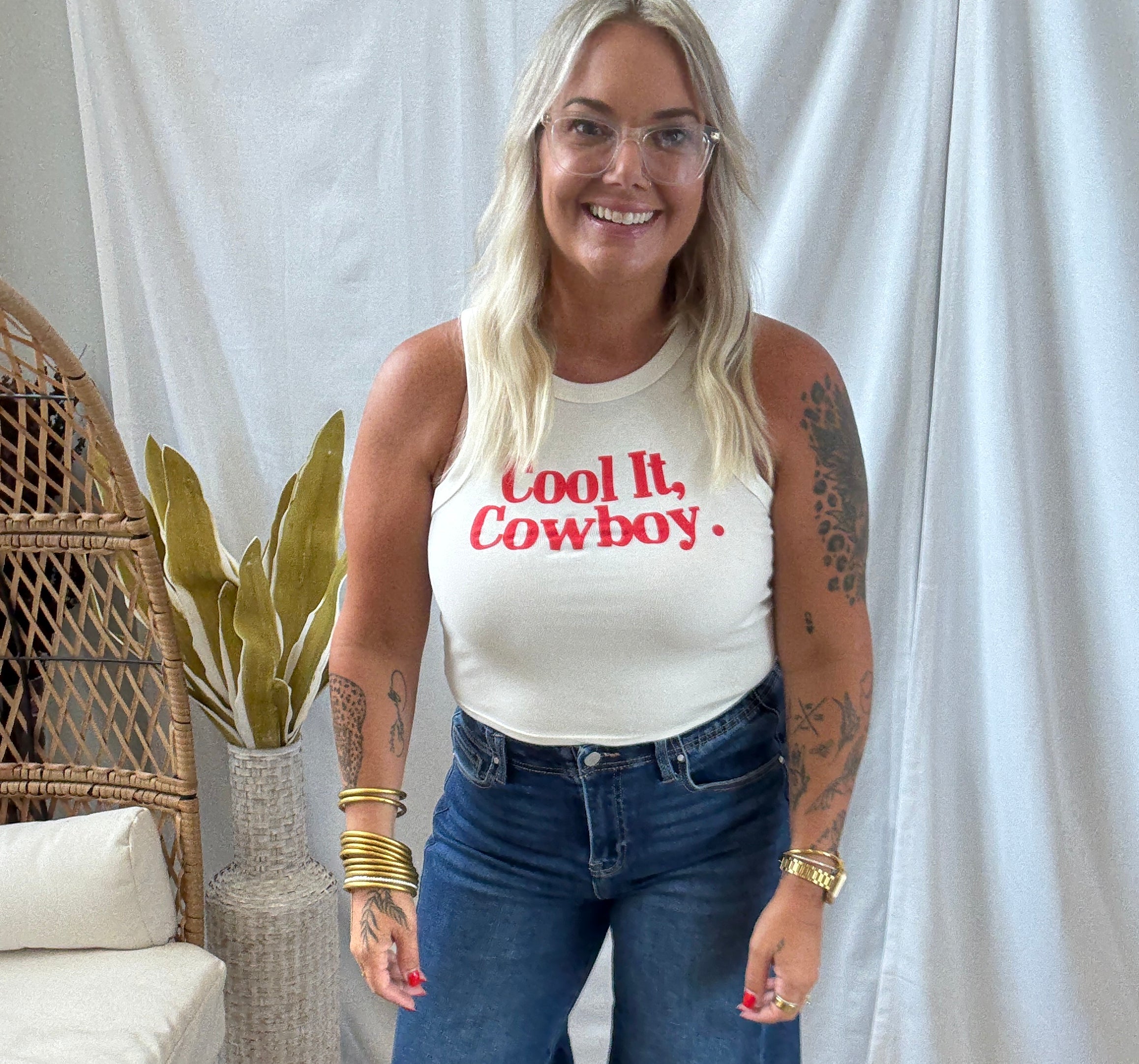 White Cool It Cowboy Tank-Tank Tops-charlie southern-The Silo Boutique, Women's Fashion Boutique Located in Warren and Grand Forks North Dakota