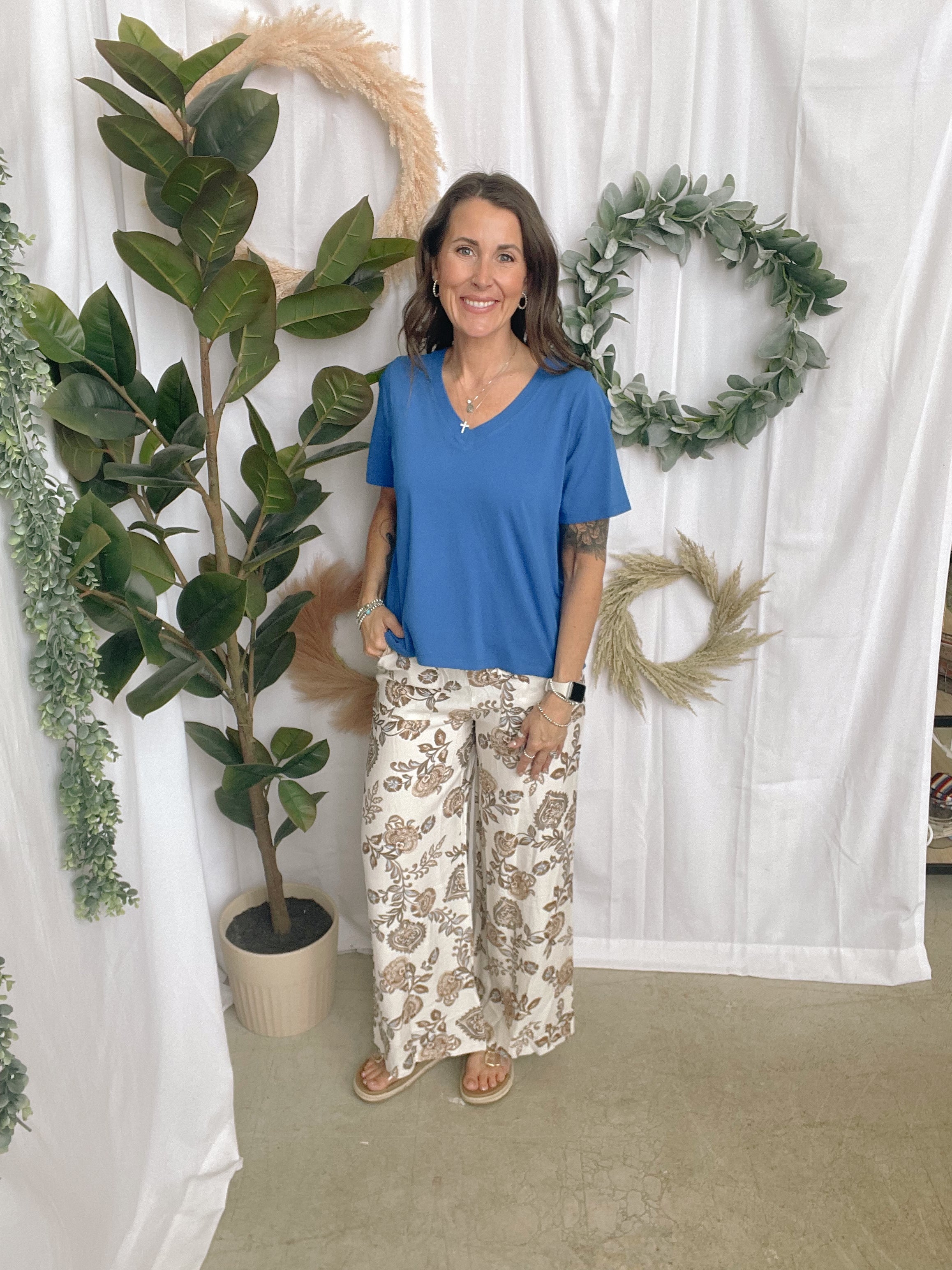 Mono Pima V Neck Tee-Indigo-Short Sleeve Tops-mono b-The Silo Boutique, Women's Fashion Boutique Located in Warren and Grand Forks North Dakota