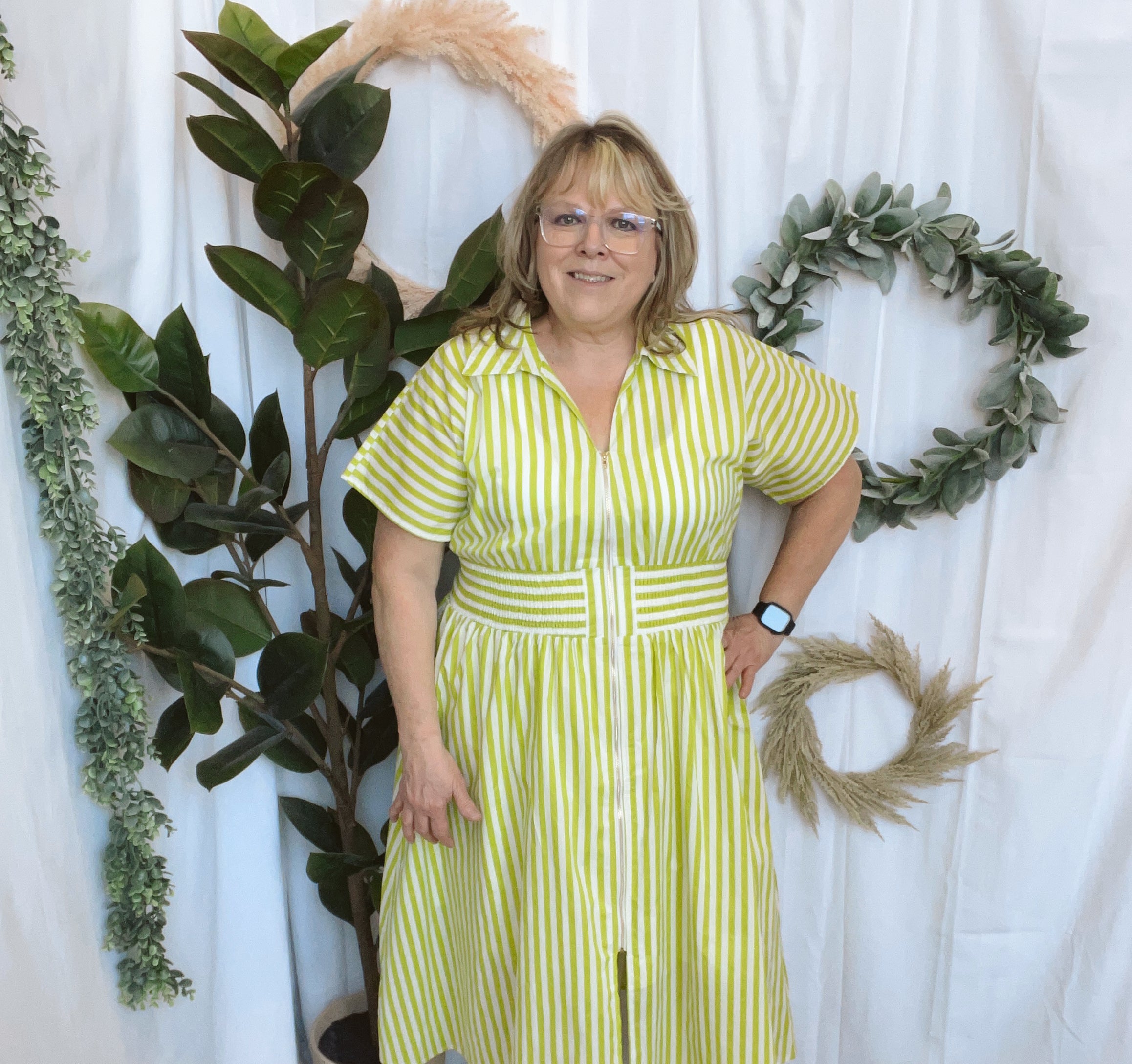 Lime Striped Maxi Zipper Dress-Dresses-entro-The Silo Boutique, Women's Fashion Boutique Located in Warren and Grand Forks North Dakota