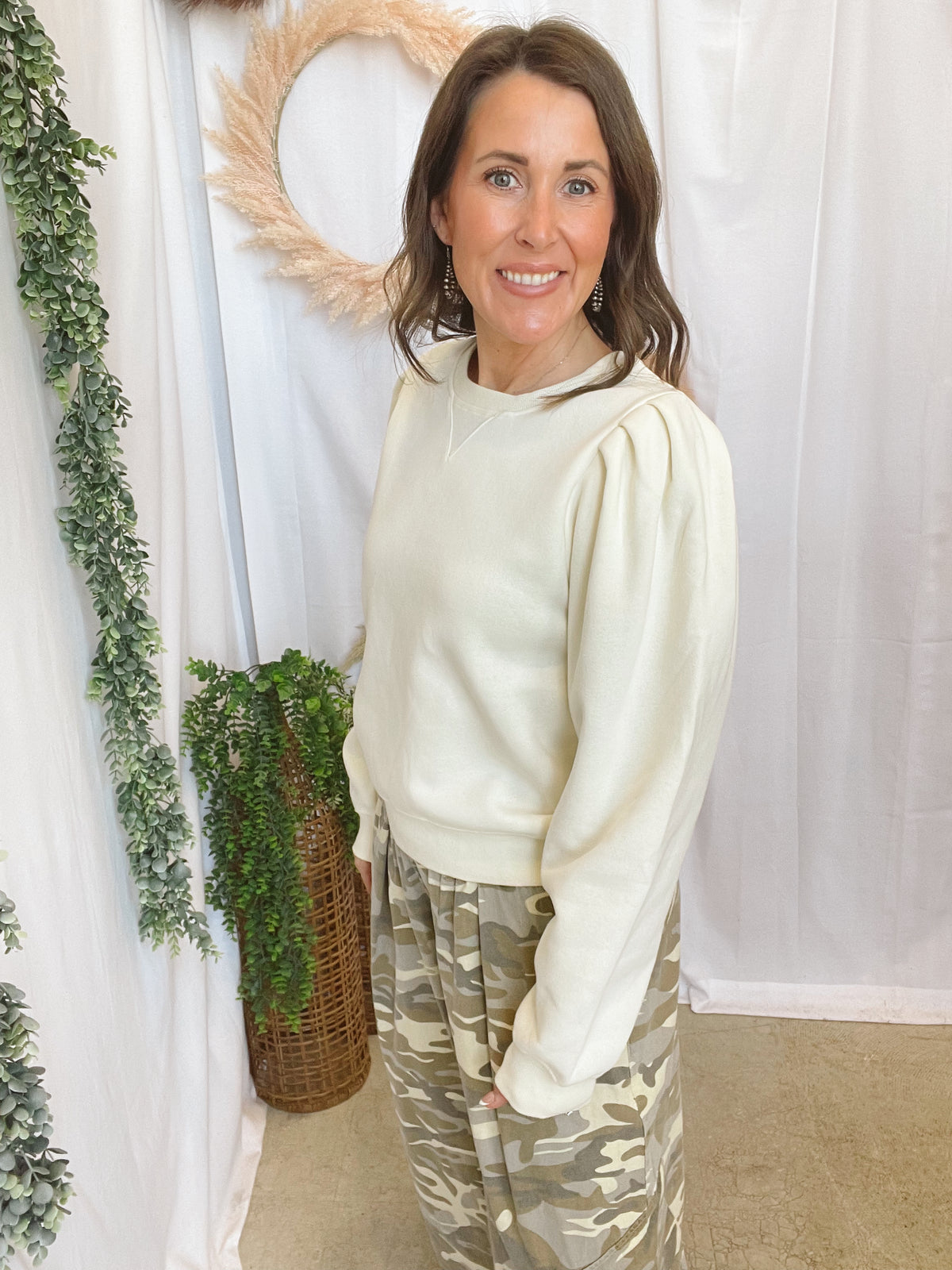Lainey Puff Sleeve Sweatshirt-Cream-Sweatshirts-hyfve-The Silo Boutique, Women's Fashion Boutique Located in Warren and Grand Forks North Dakota