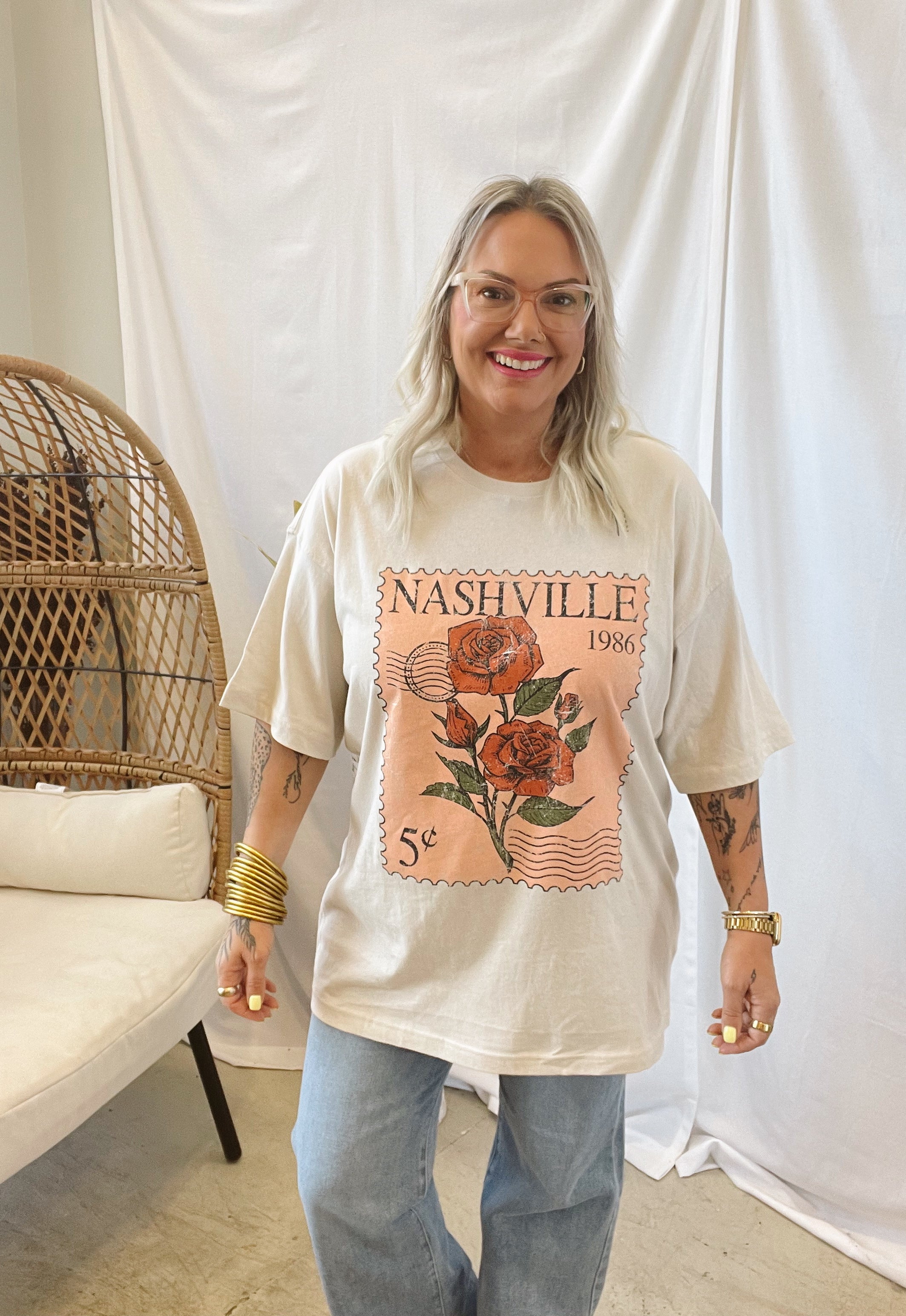 Nashville Postage Stamp Graphic Tee-Graphic Tees-zutter-The Silo Boutique, Women's Fashion Boutique Located in Warren and Grand Forks North Dakota
