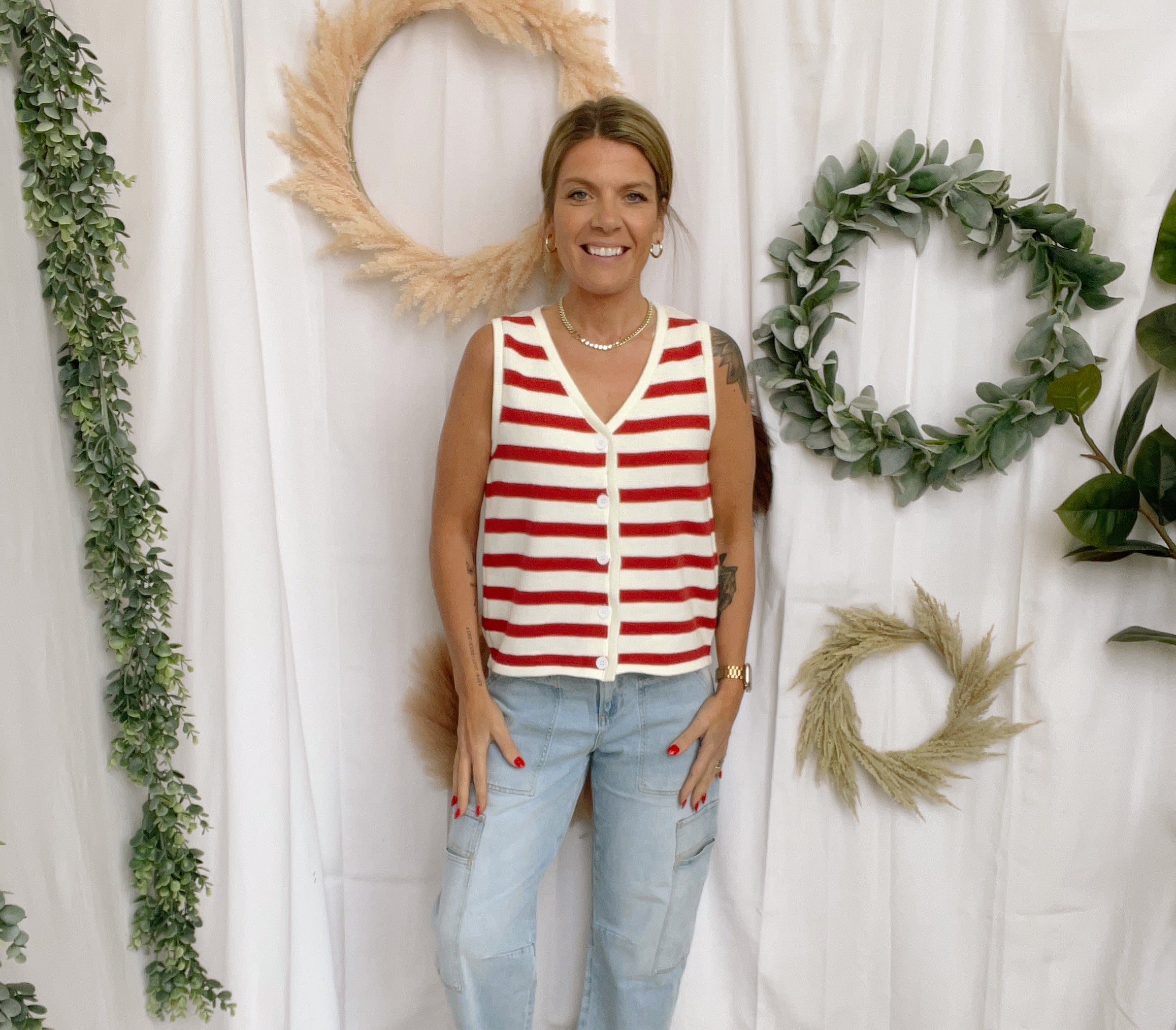 Sisi Striped Tank Sweater-Red-Tank Tops-stacatto-The Silo Boutique, Women's Fashion Boutique Located in Warren and Grand Forks North Dakota