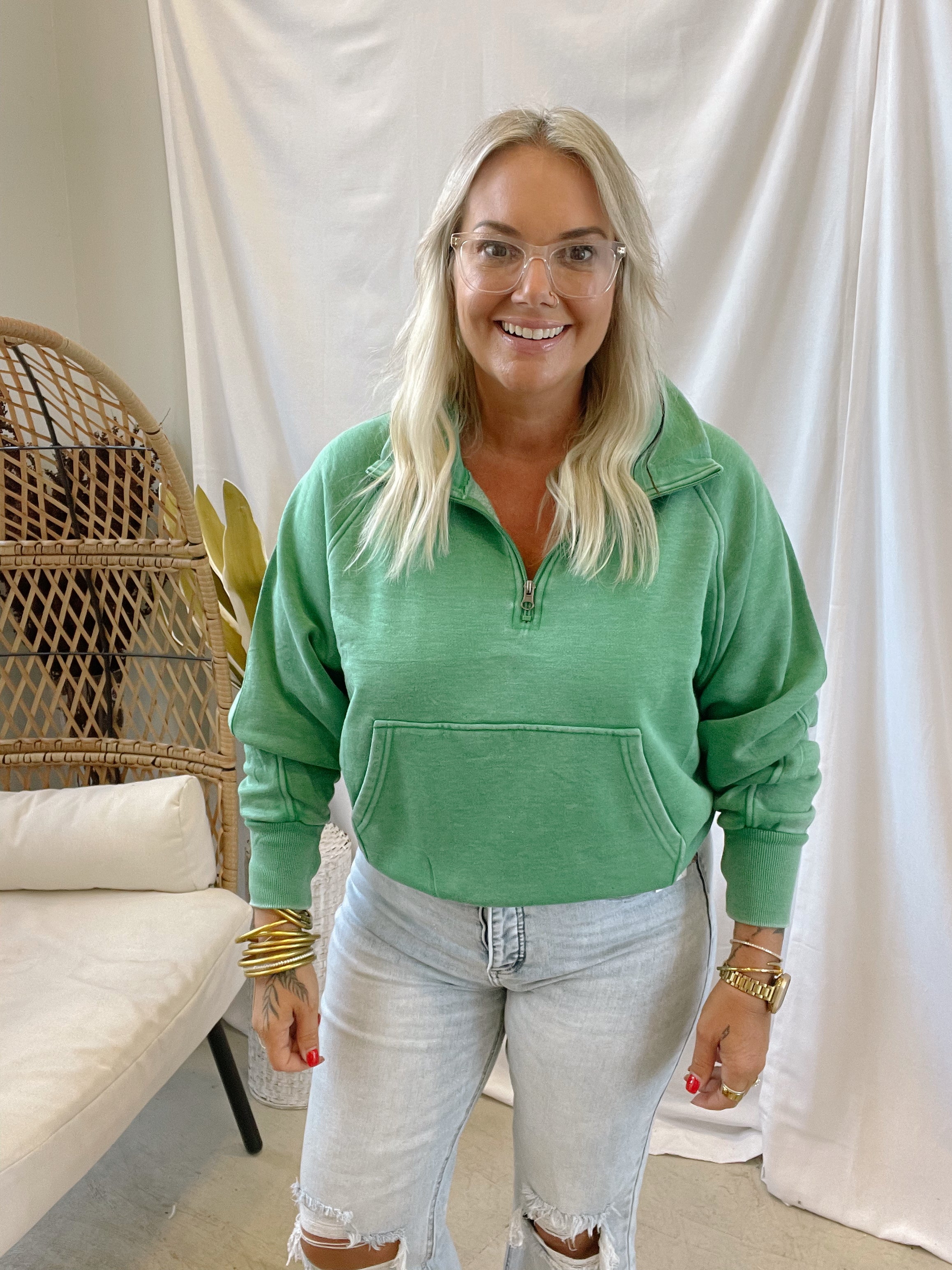 Green Panache Quarter Zip Sweatshirt-Sweatshirts-panache-The Silo Boutique, Women's Fashion Boutique Located in Warren and Grand Forks North Dakota