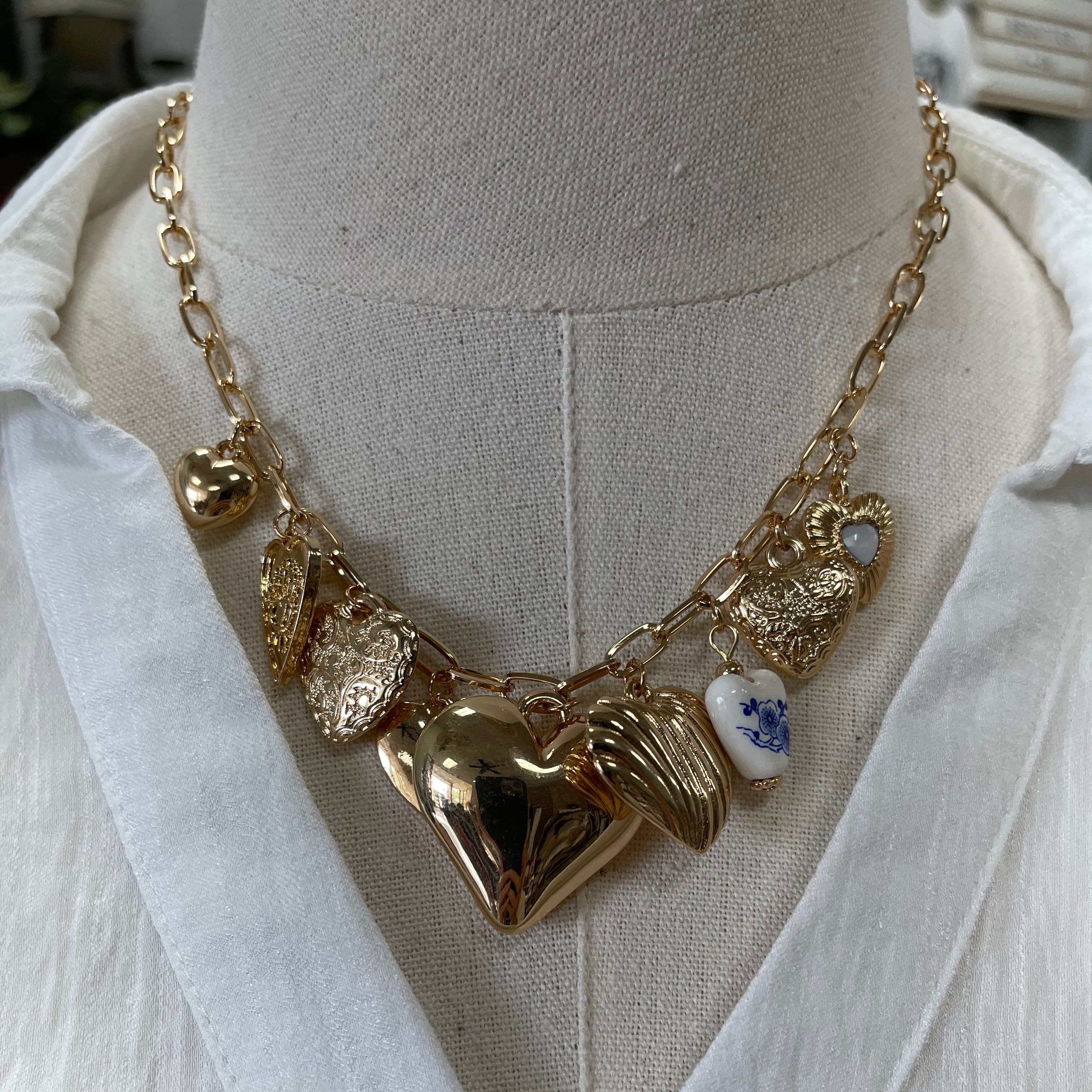 Blue Ceramic Porcelain Heart Necklace-Necklaces-joss-The Silo Boutique, Women's Fashion Boutique Located in Warren and Grand Forks North Dakota