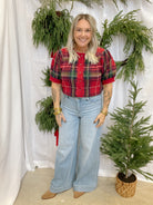 Short Sleeve Plaid Sweater-Red-Sweaters-entro-The Silo Boutique, Women's Fashion Boutique Located in Warren and Grand Forks North Dakota