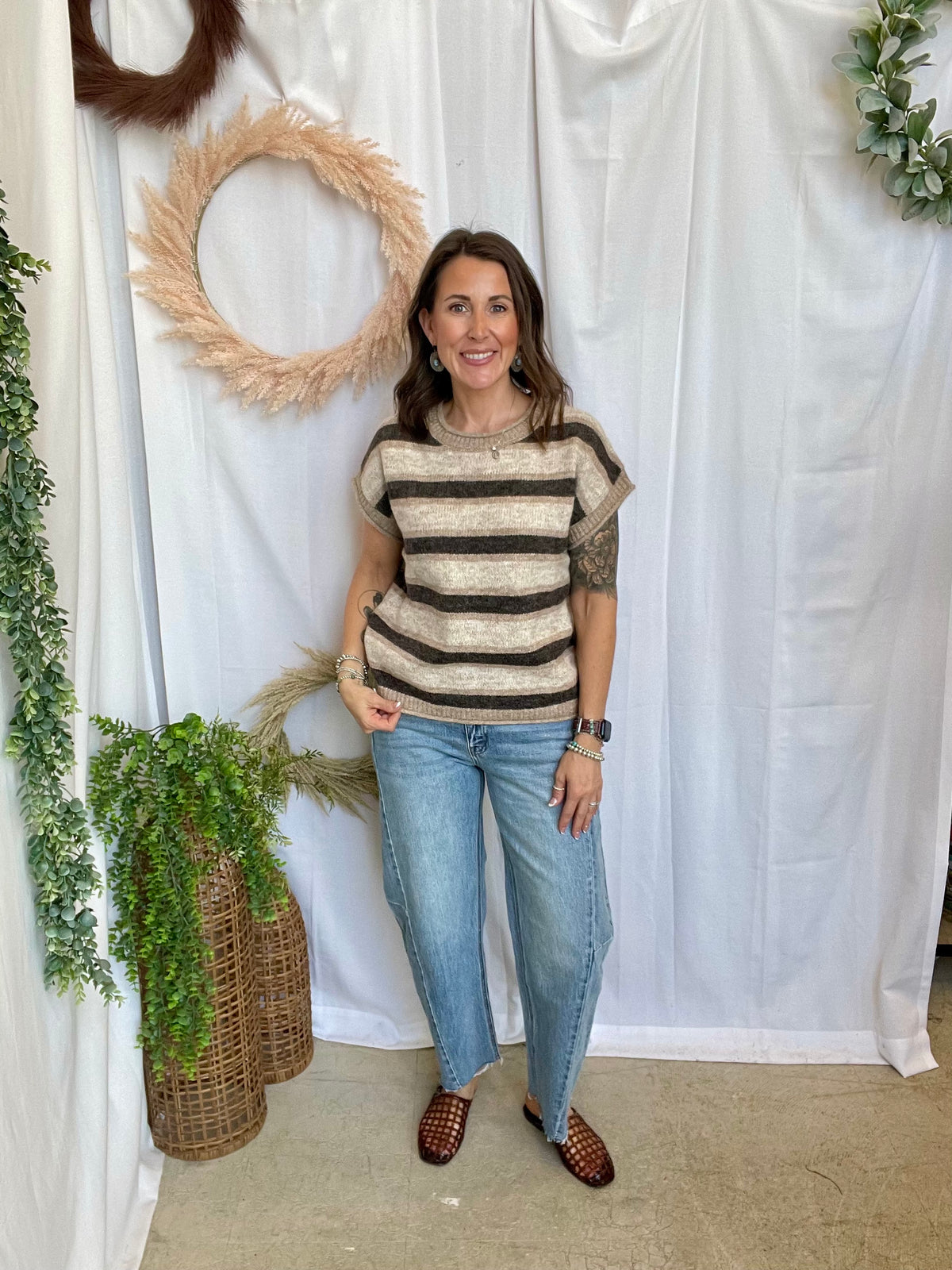 Marley Brown Stripe Sweater-Sweaters-blu pepper-The Silo Boutique, Women's Fashion Boutique Located in Warren and Grand Forks North Dakota