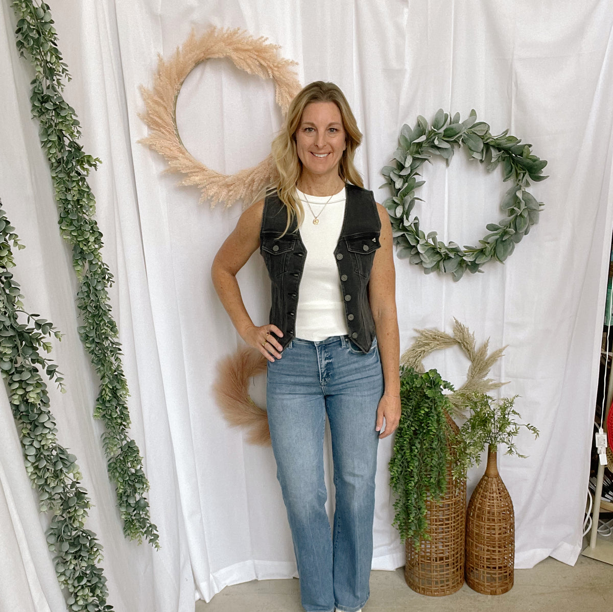Betty Hidden Black Denim Vest-Vests-Hidden-The Silo Boutique, Women's Fashion Boutique Located in Warren and Grand Forks North Dakota