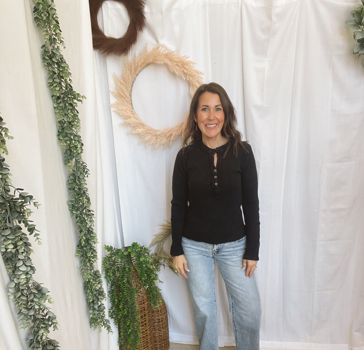 Clara Henley Top-Black-Long Sleeve Tops-hyfve-The Silo Boutique, Women's Fashion Boutique Located in Warren and Grand Forks North Dakota
