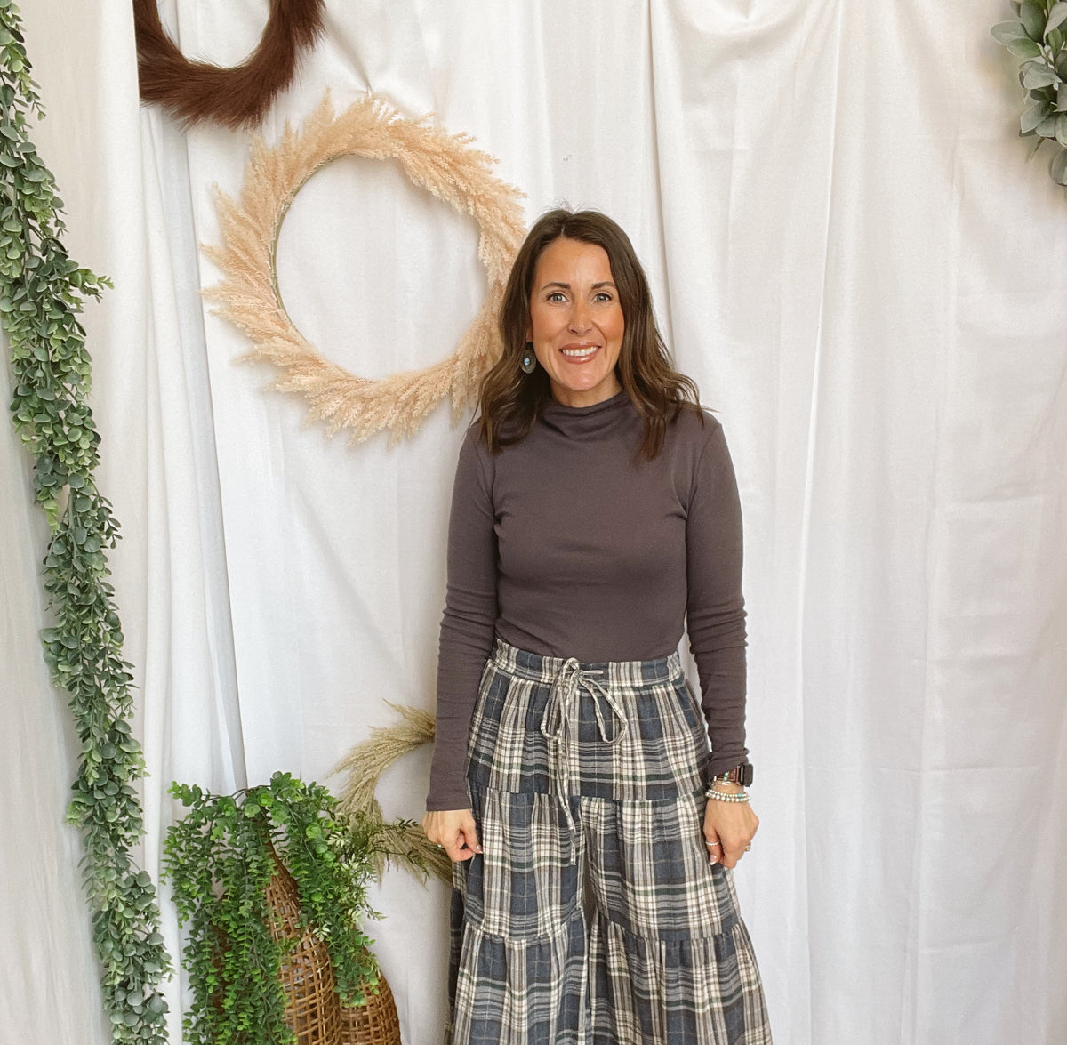 Boho Plaid Tiered Pants-Navy-Pants-hyfve-The Silo Boutique, Women's Fashion Boutique Located in Warren and Grand Forks North Dakota