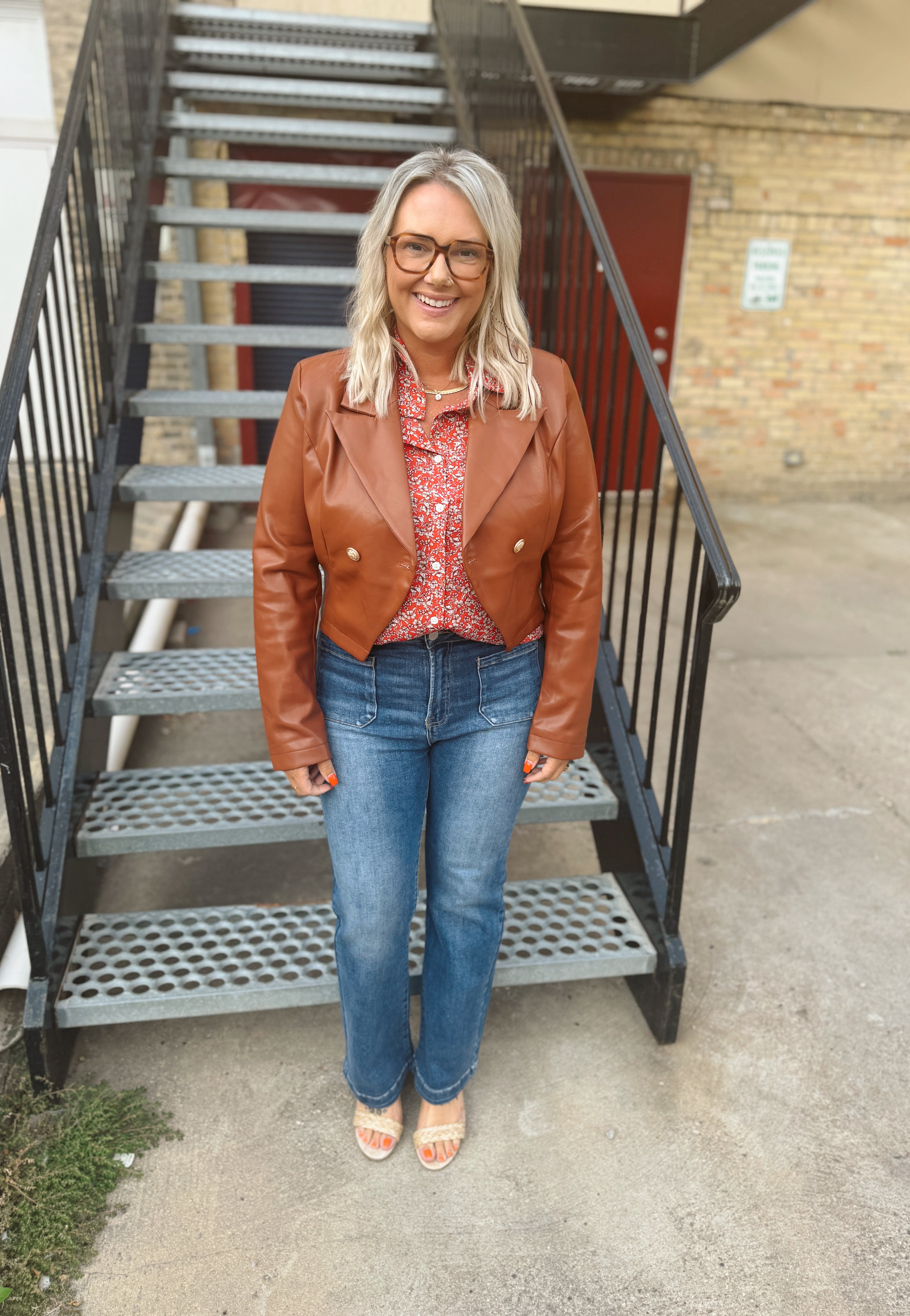 Brown Leather Antique Button Crop Jacket-Coats & Jackets-fate-The Silo Boutique, Women's Fashion Boutique Located in Warren and Grand Forks North Dakota