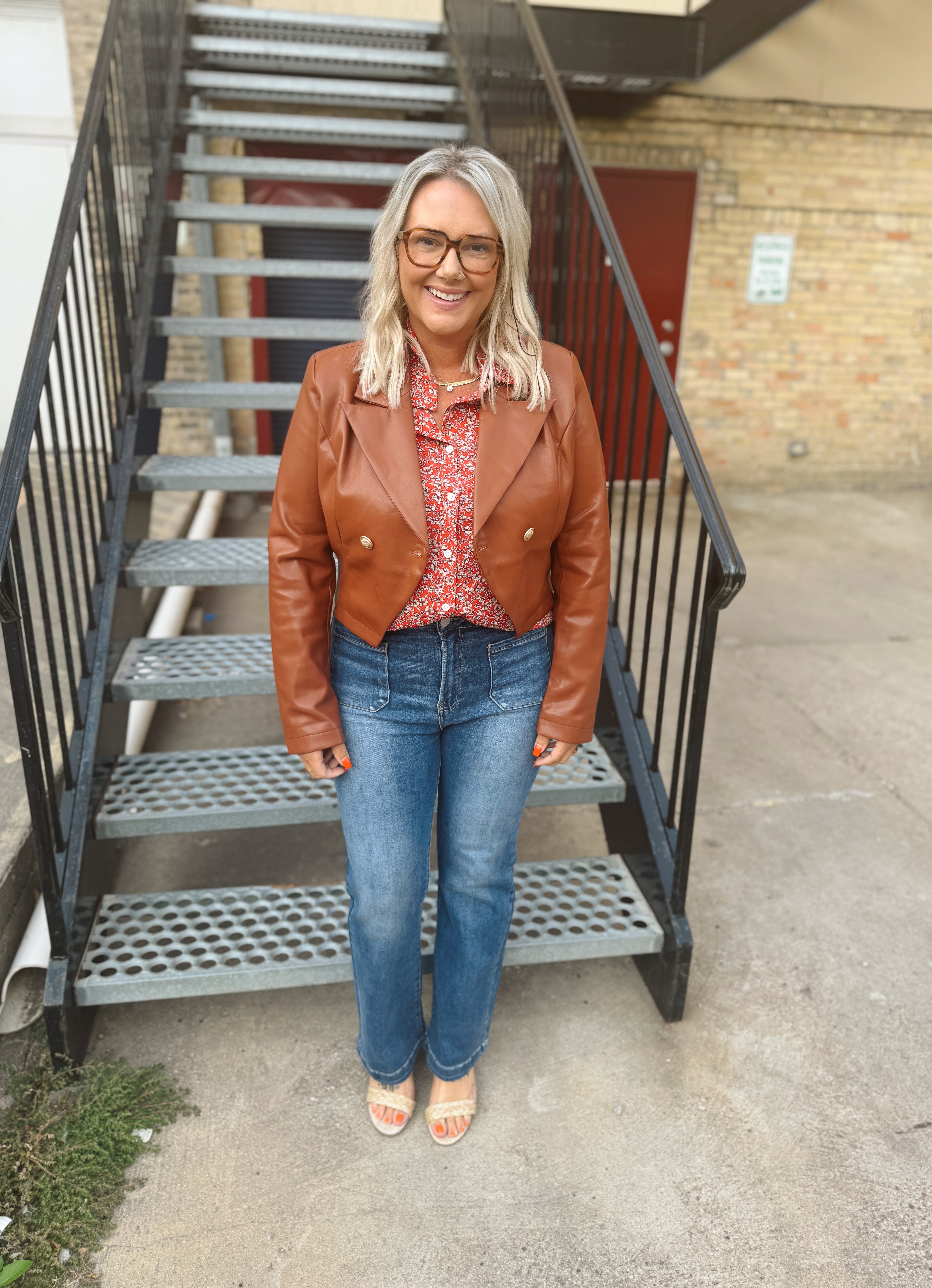 Brown Leather Antique Button Crop Jacket-Coats & Jackets-fate-The Silo Boutique, Women's Fashion Boutique Located in Warren and Grand Forks North Dakota
