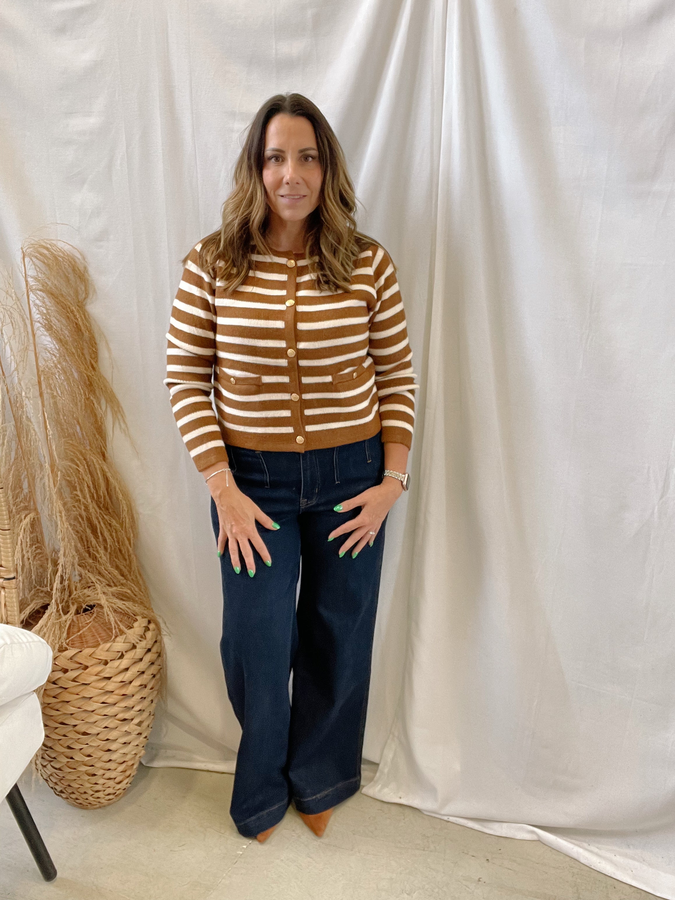 Brown Stripe Cardigan-Cardigans-ENTRO-The Silo Boutique, Women's Fashion Boutique Located in Warren and Grand Forks North Dakota