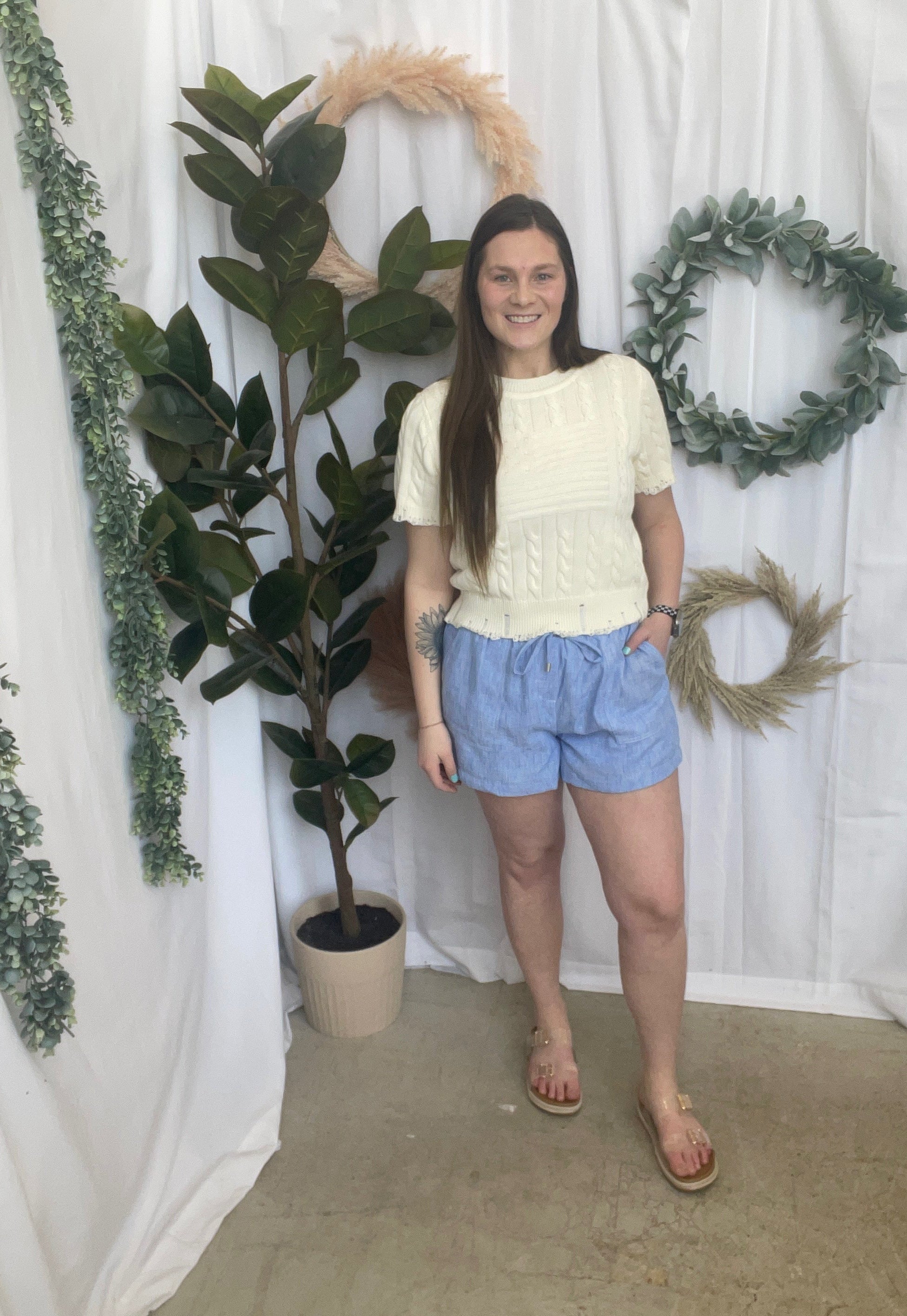 Skies Chambray Shorts-Shorts-skies are blue-The Silo Boutique, Women's Fashion Boutique Located in Warren and Grand Forks North Dakota