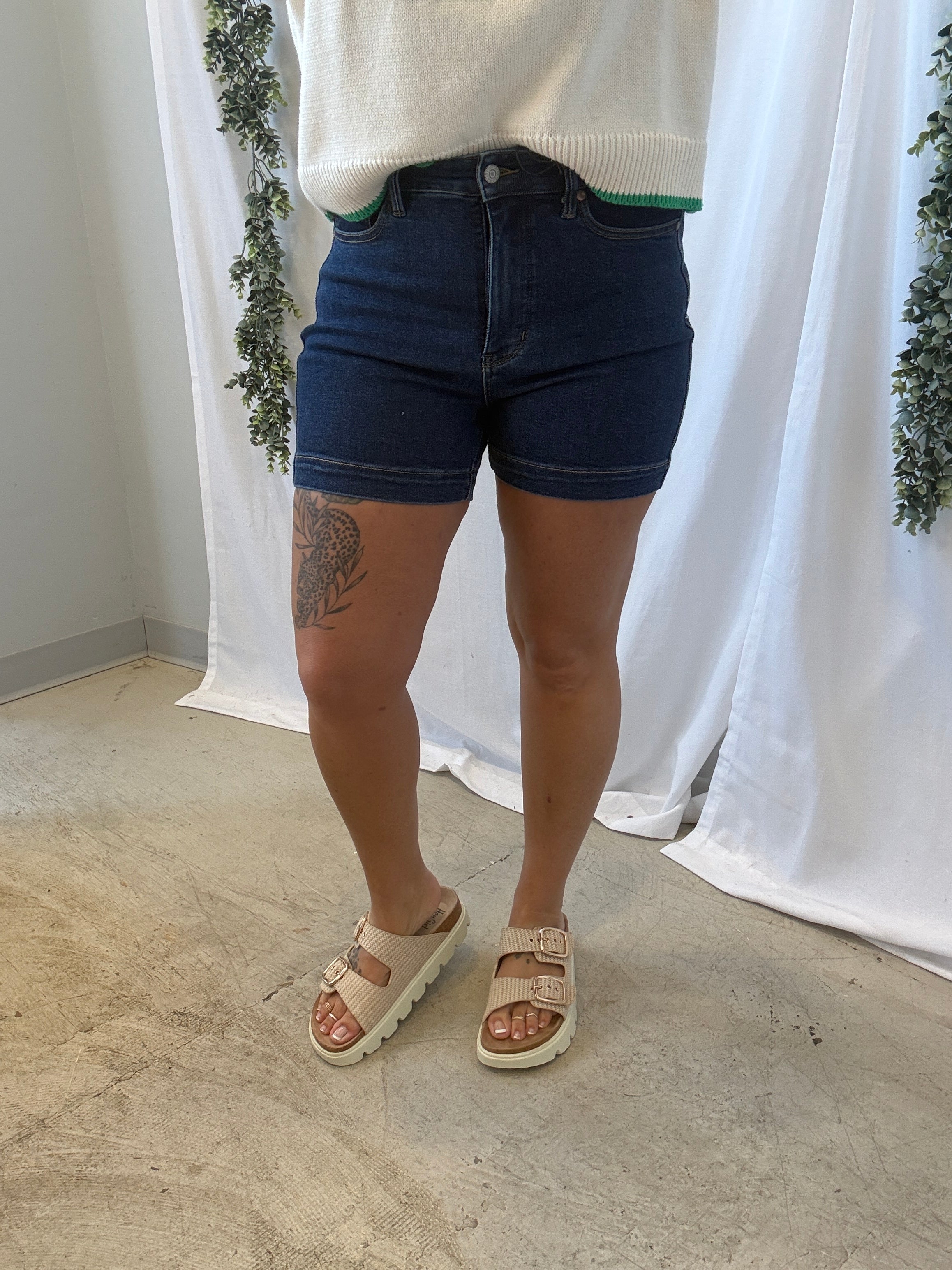 Judy Blue Dark Denim Shorts-Shorts-judy blue-The Silo Boutique, Women's Fashion Boutique Located in Warren and Grand Forks North Dakota